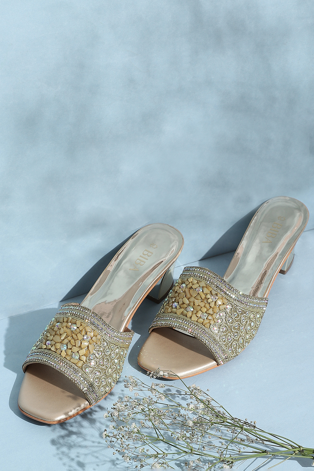 Gold Embellished Sandals image number 0