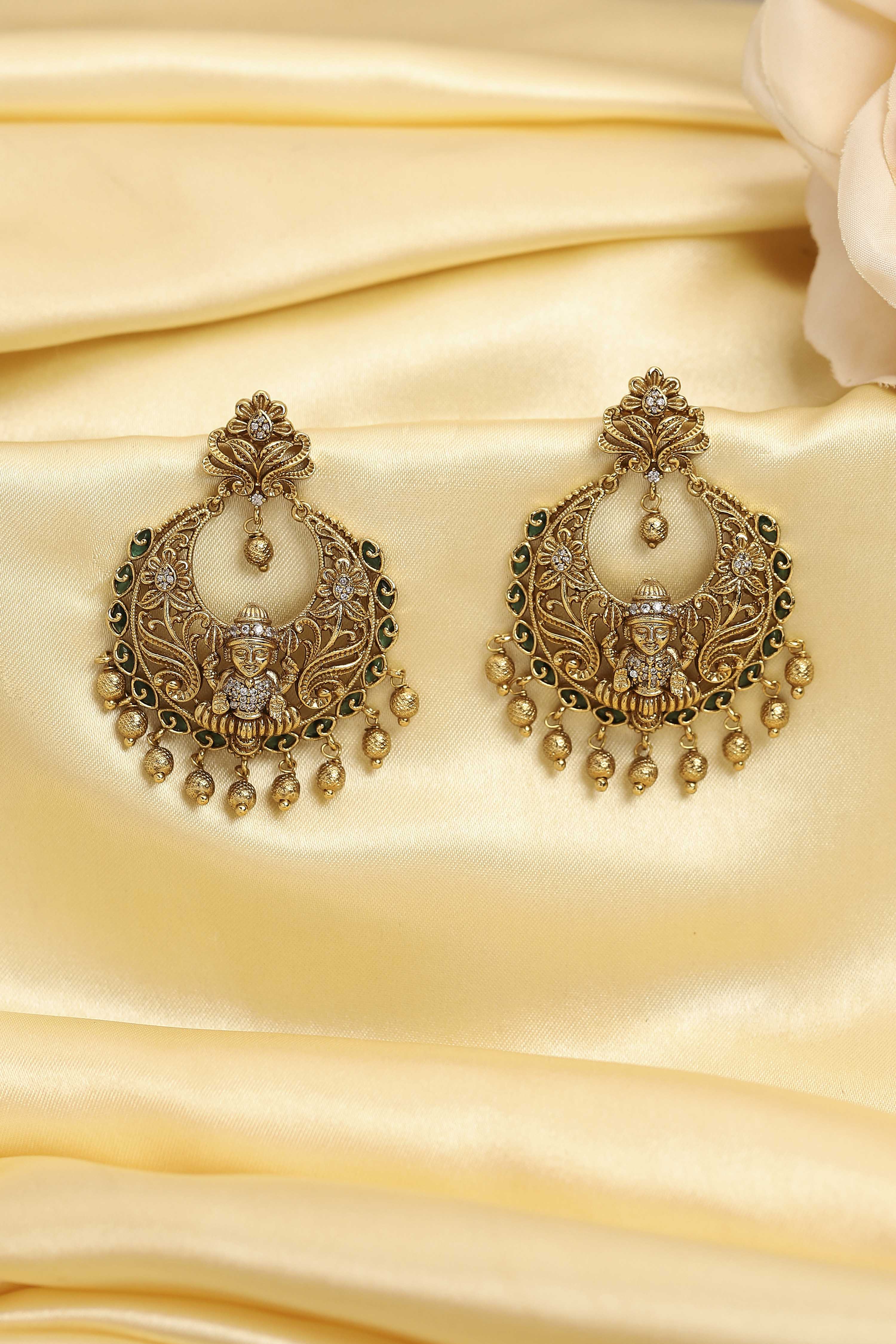 Green Gold Plated Alloy Temple Chandbalis image number 0