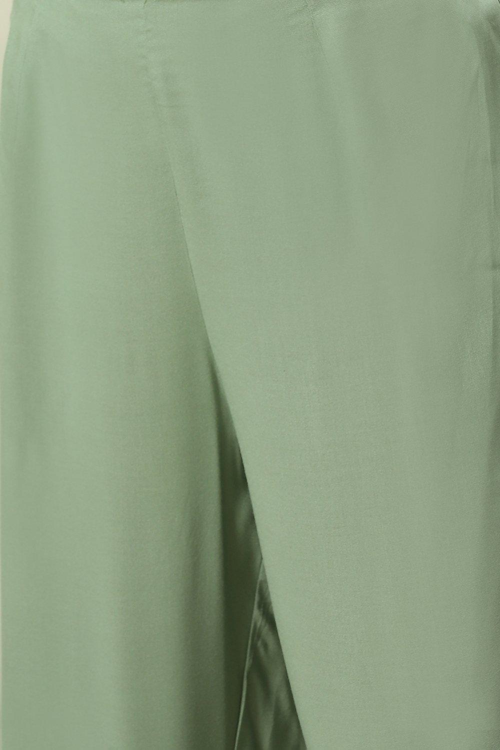 Sage Green Printed Straight Kurta Slim Pants Suit Set image number 2