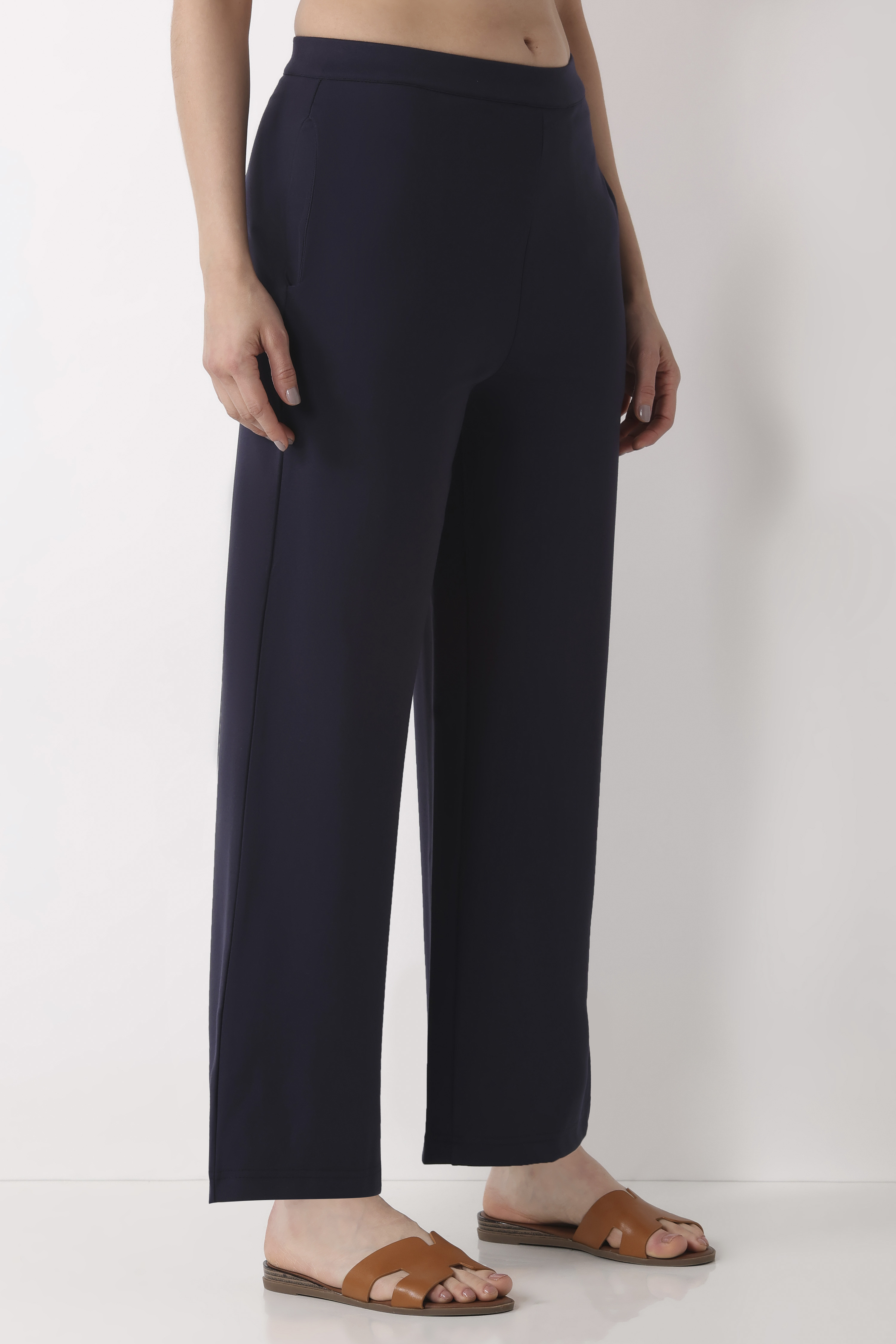 Beige Viscose Rayon Relaxed Pants image number 3