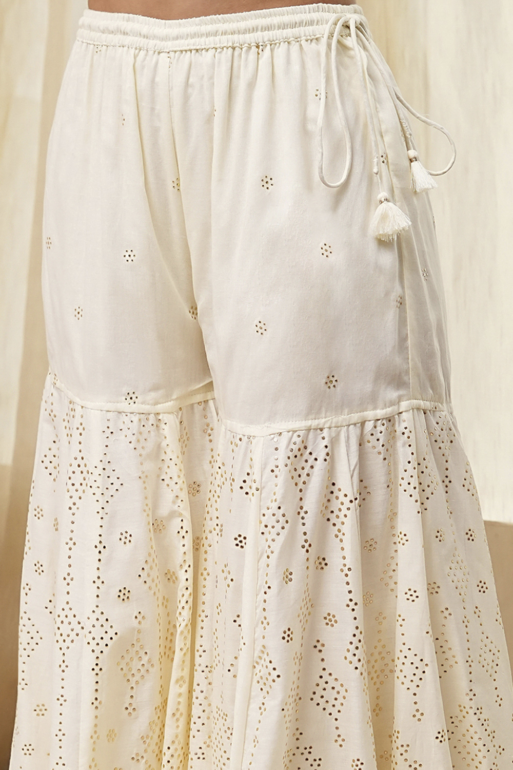 Off-White Cotton Metallic Flared Suit Set image number 2