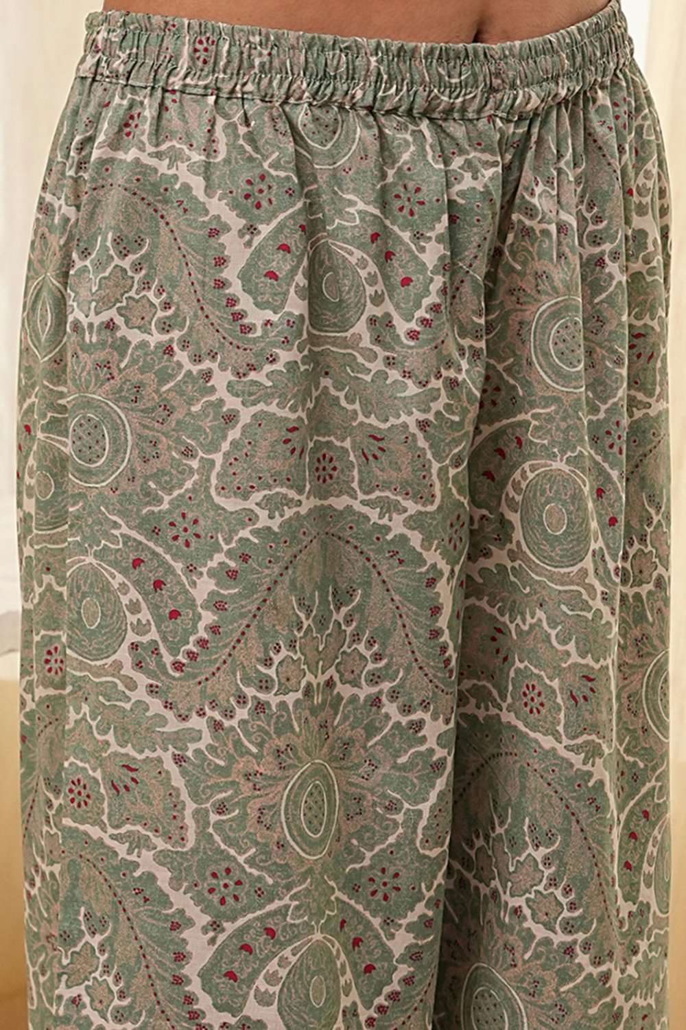 Green Cotton Printed Anarkali Suit Set image number 2