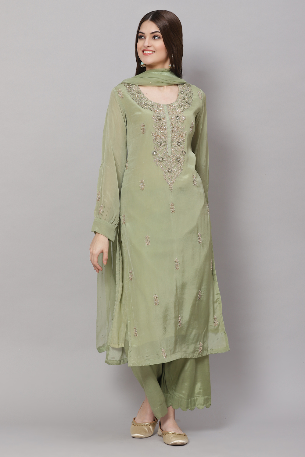 Pink Georgette Hand Embroidered Unstitched Suit Set image number 0