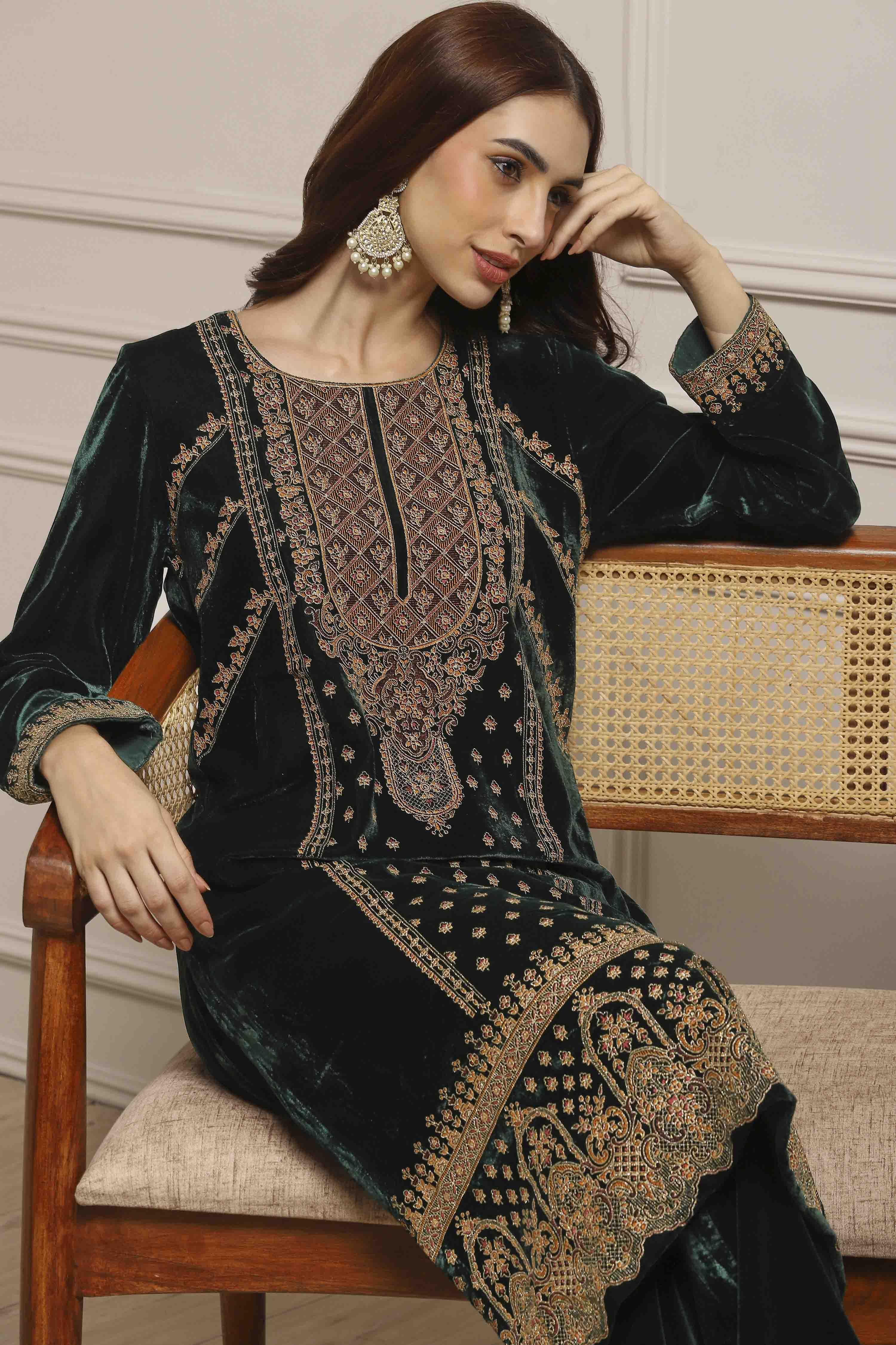 Dark Green Art Silk Straight Kurta Set image number 7