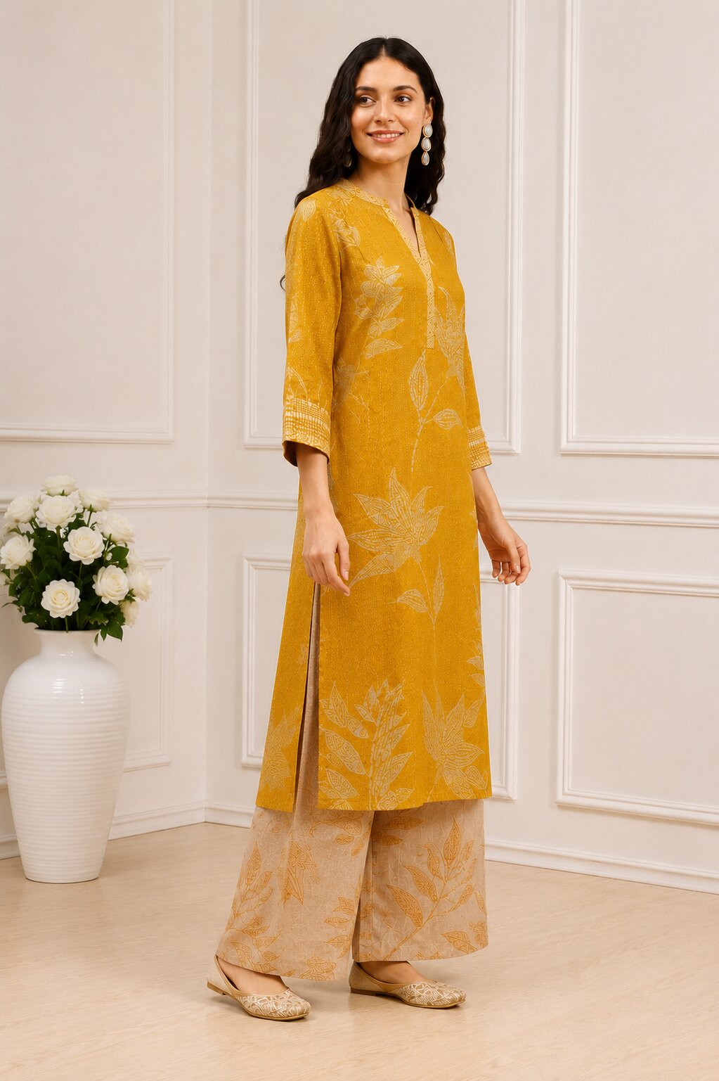 Red Viscose Rayon Printed Straight Suit Set image number 4
