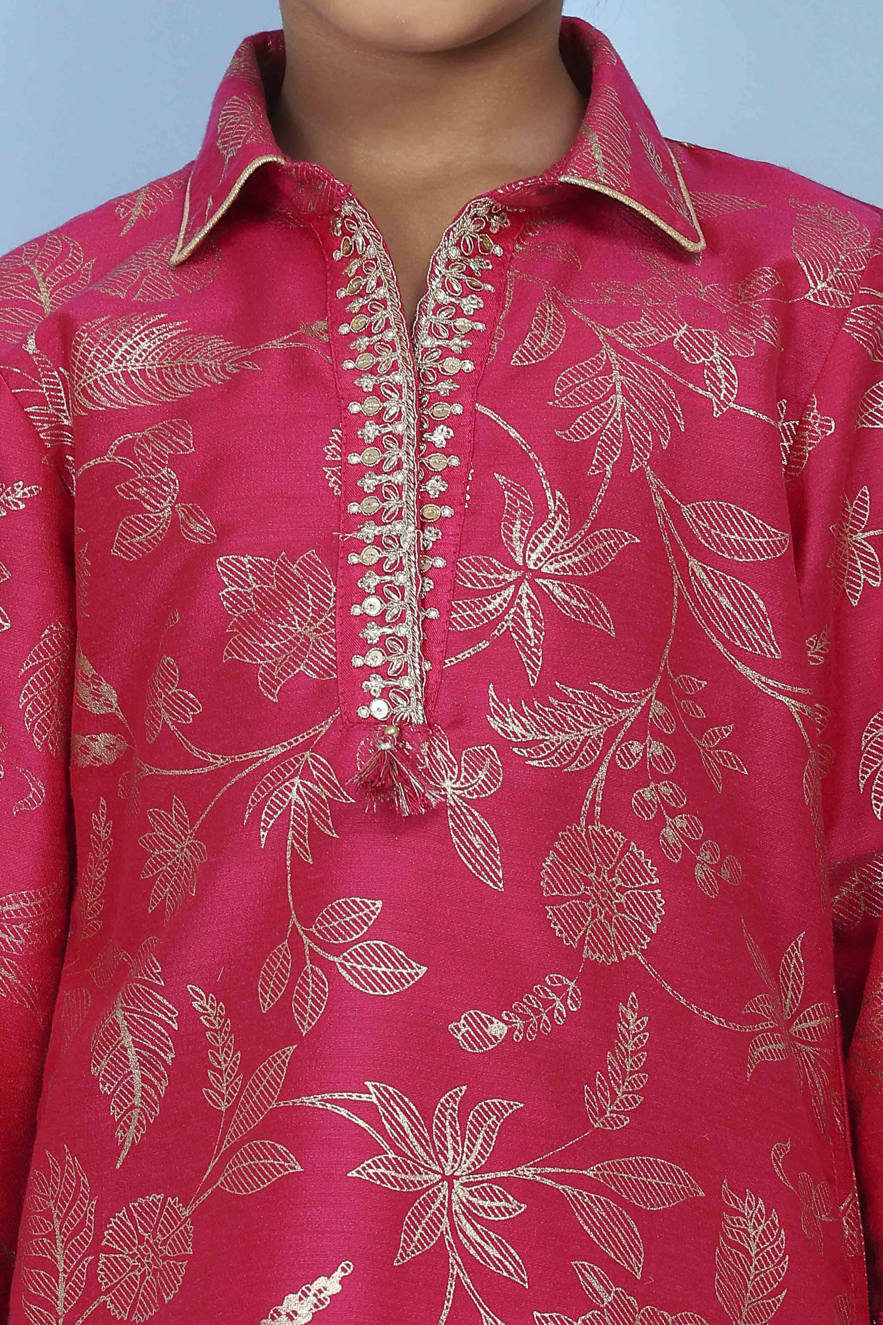 Red Poly Viscose Printed Straight Suit Set image number 1