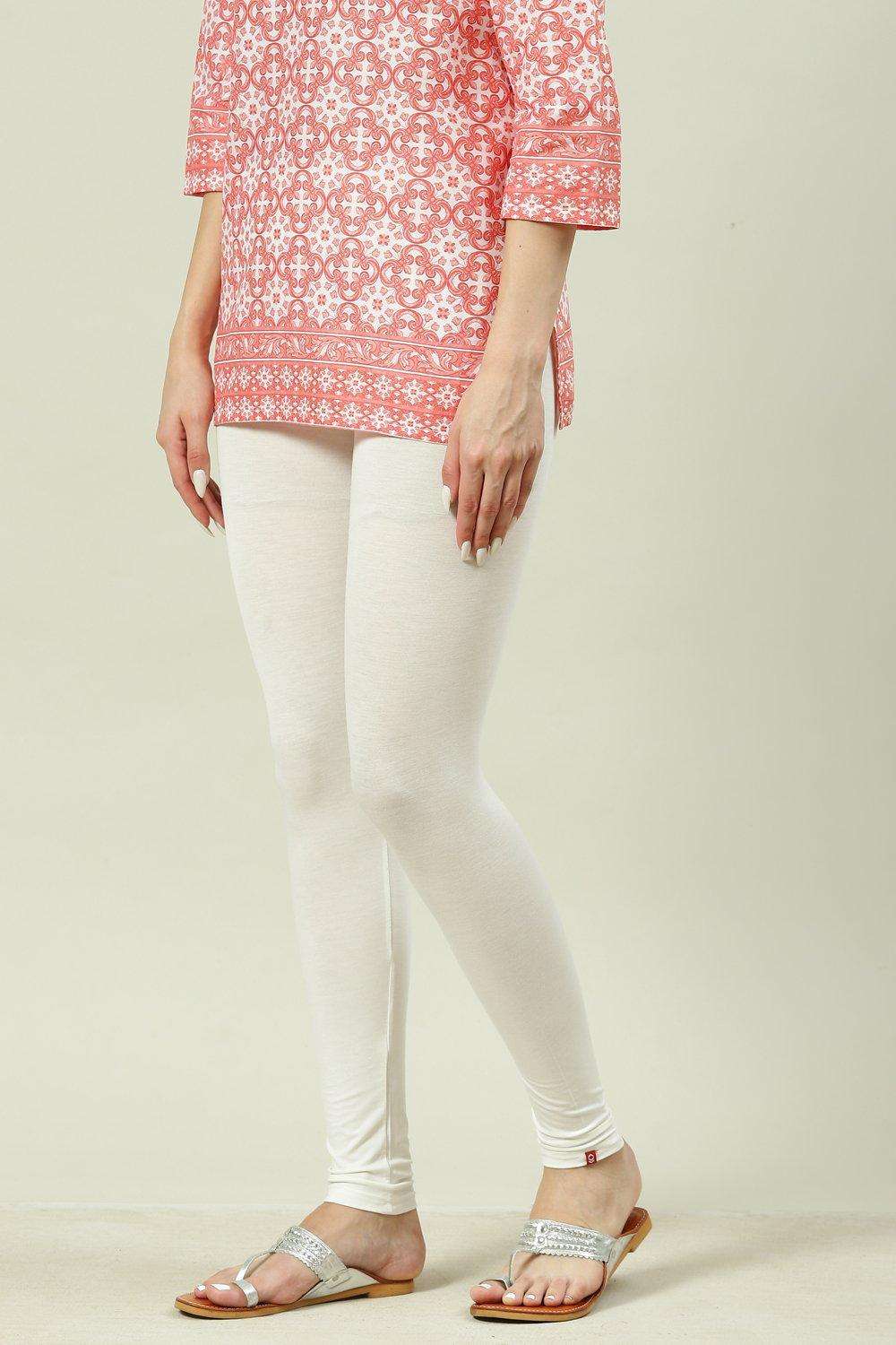 Off White Viscose Lycra Solid Leggings