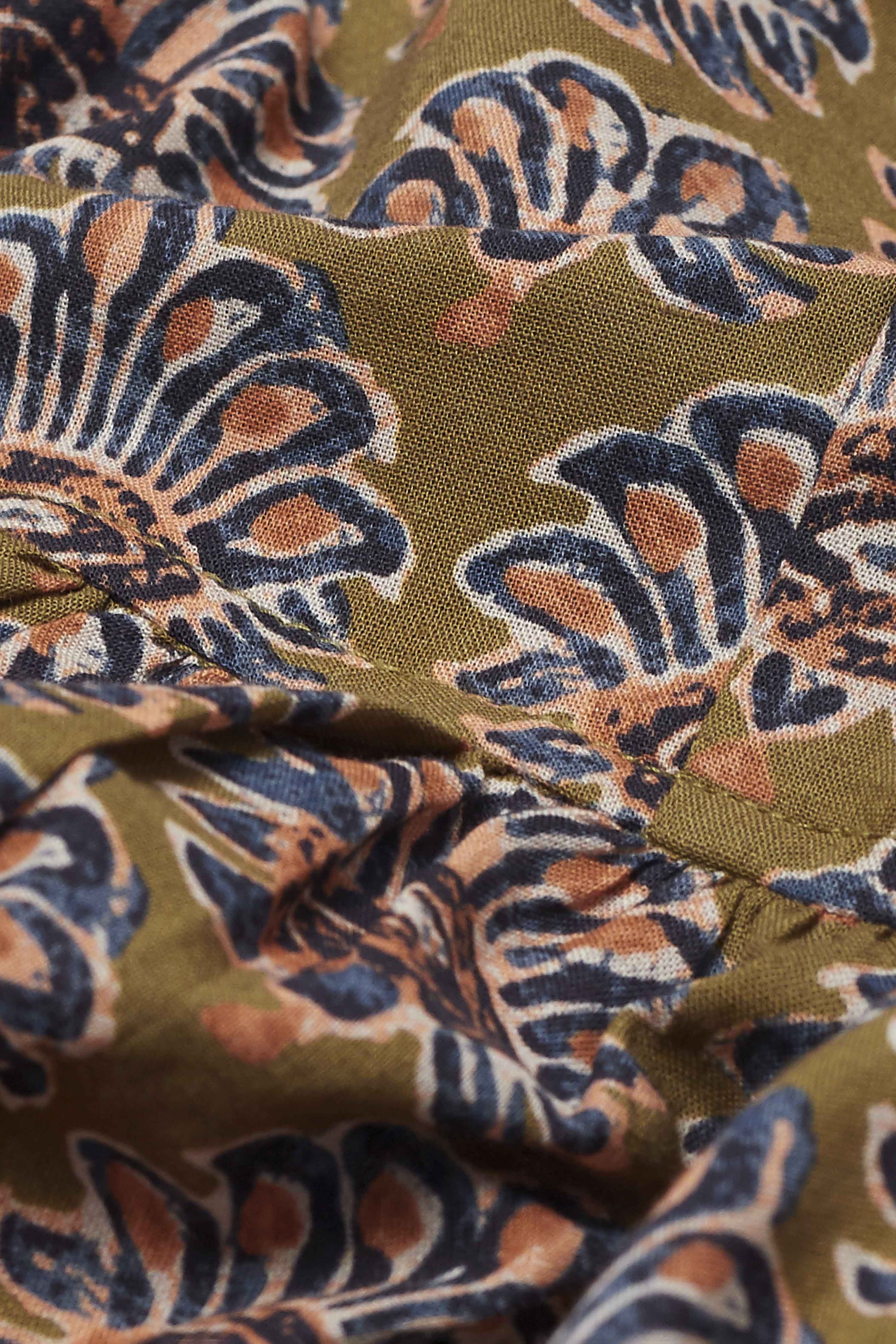 Olive Green Cotton Floral Printed Peplum Top image number 2