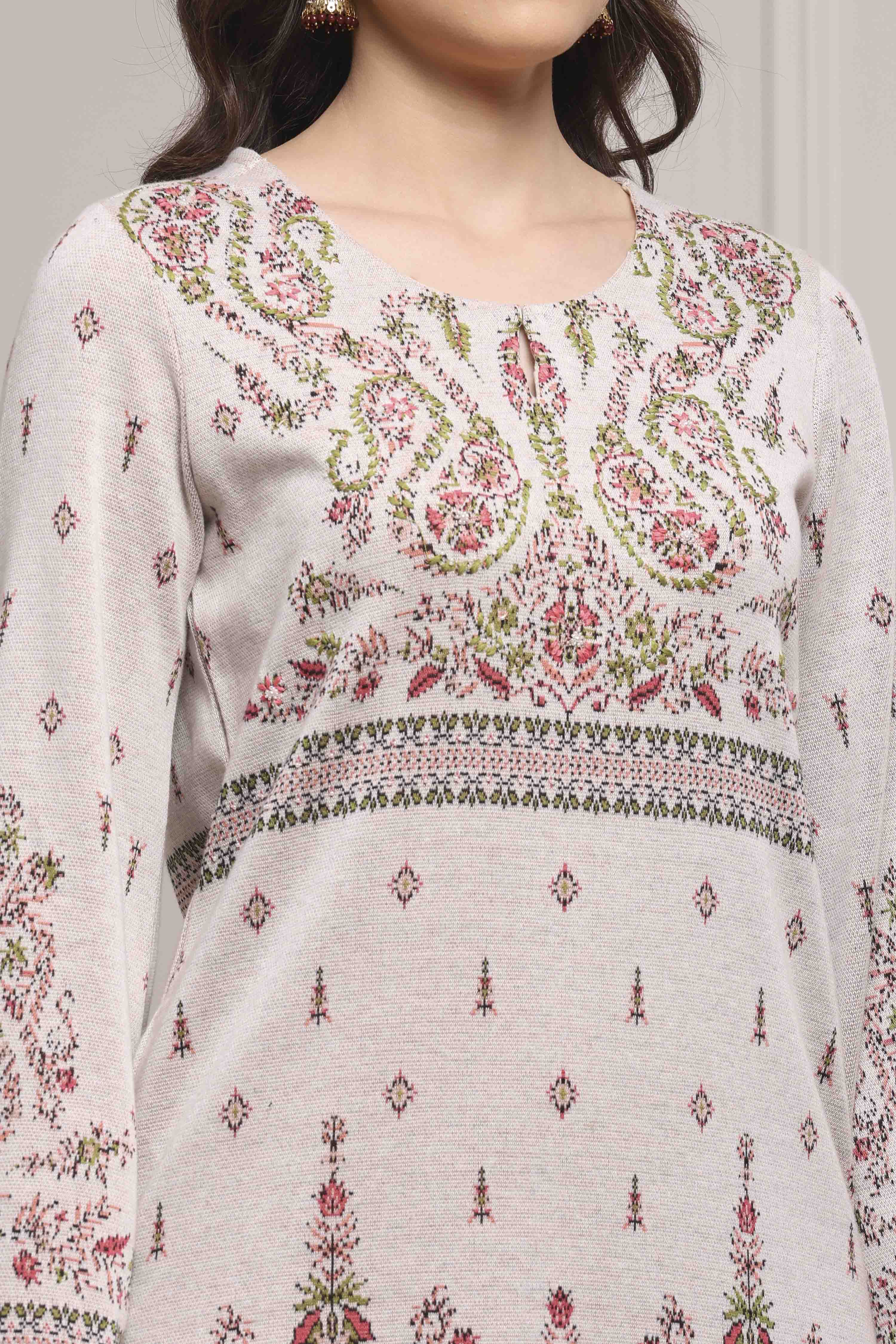 Ivory Cotton Blend Yarndyed Straight Suit Set image number 1