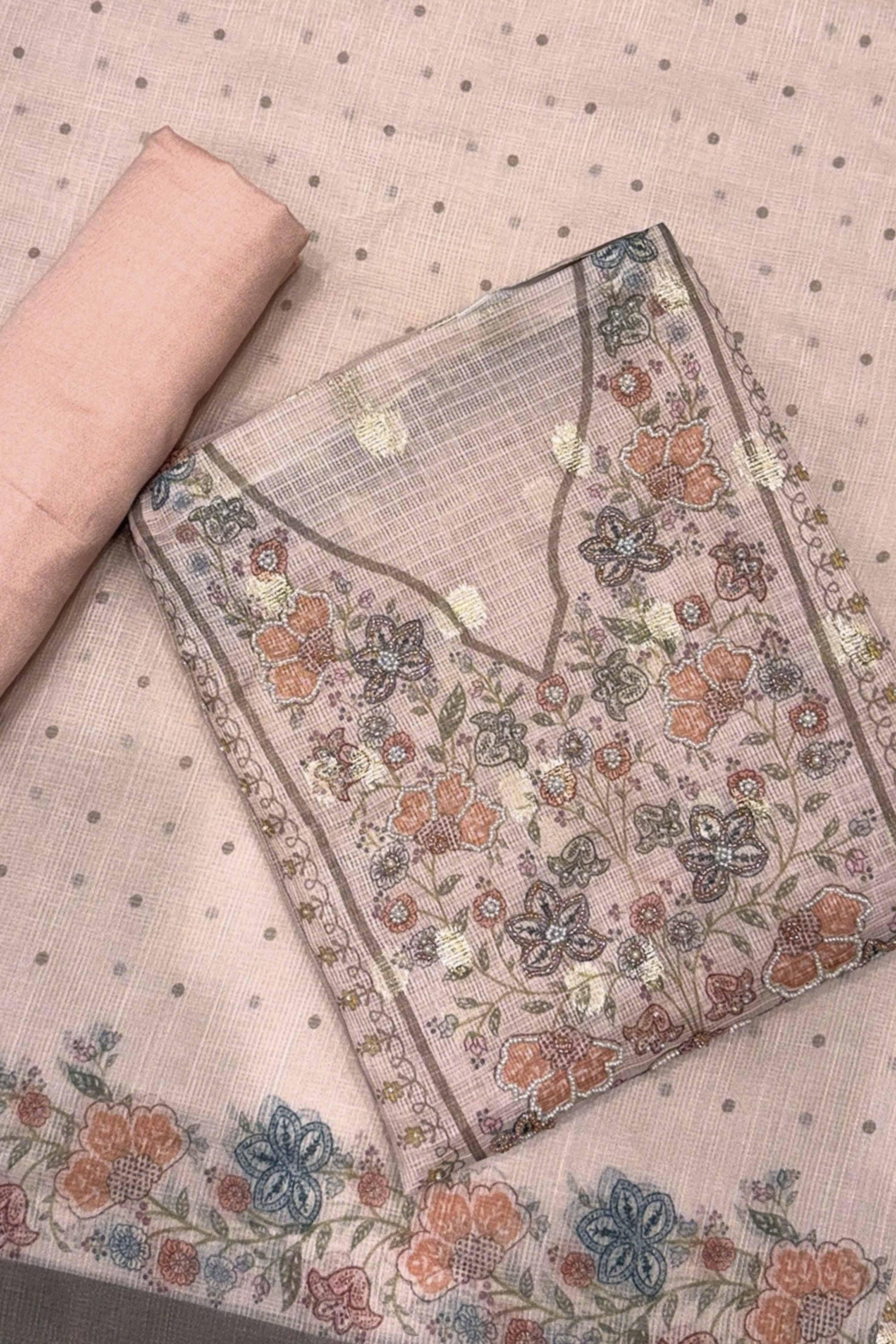 Purple Cotton Printed Unstitched Suit Set image number 0