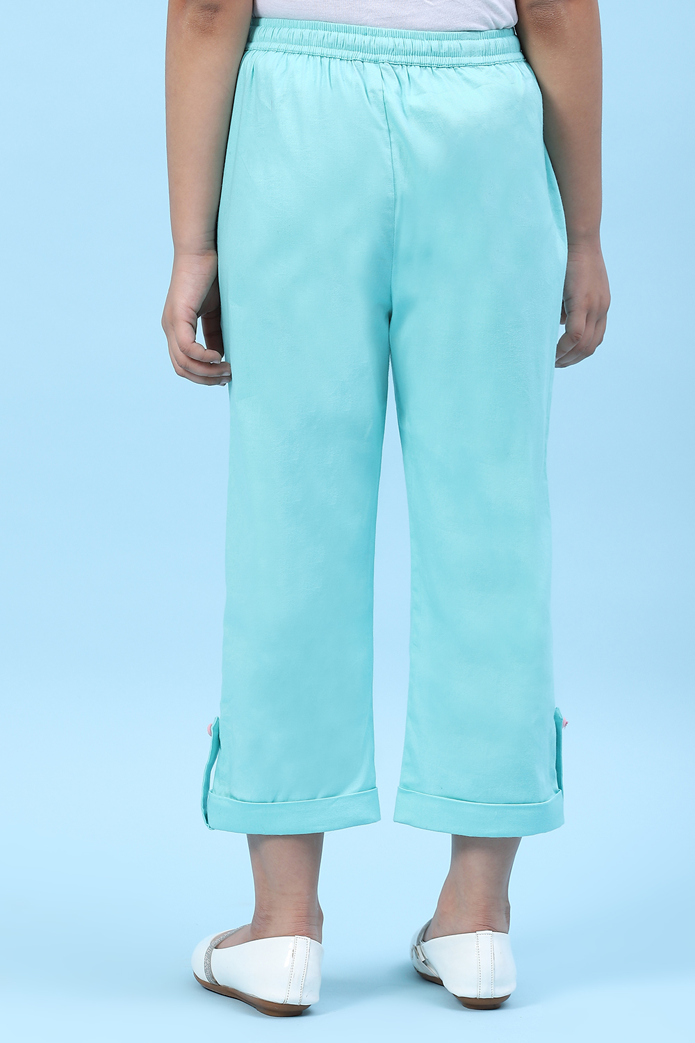 Powder Blue Cotton Solid Pant image number 4