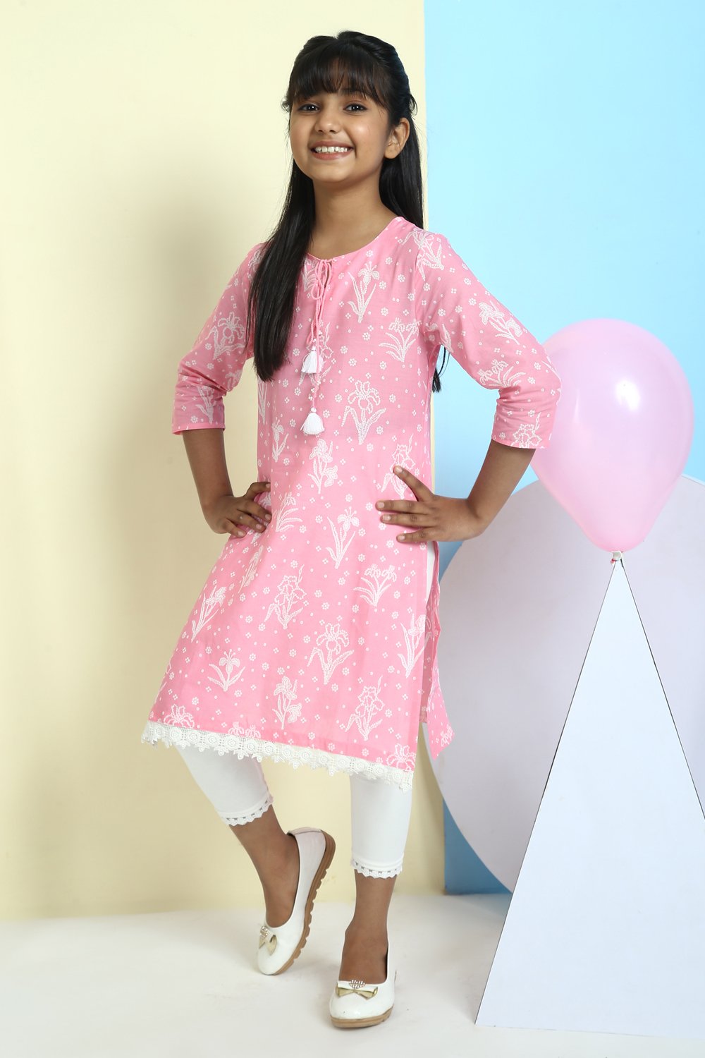 Pink Cotton Straight Printed Kurta image number 2