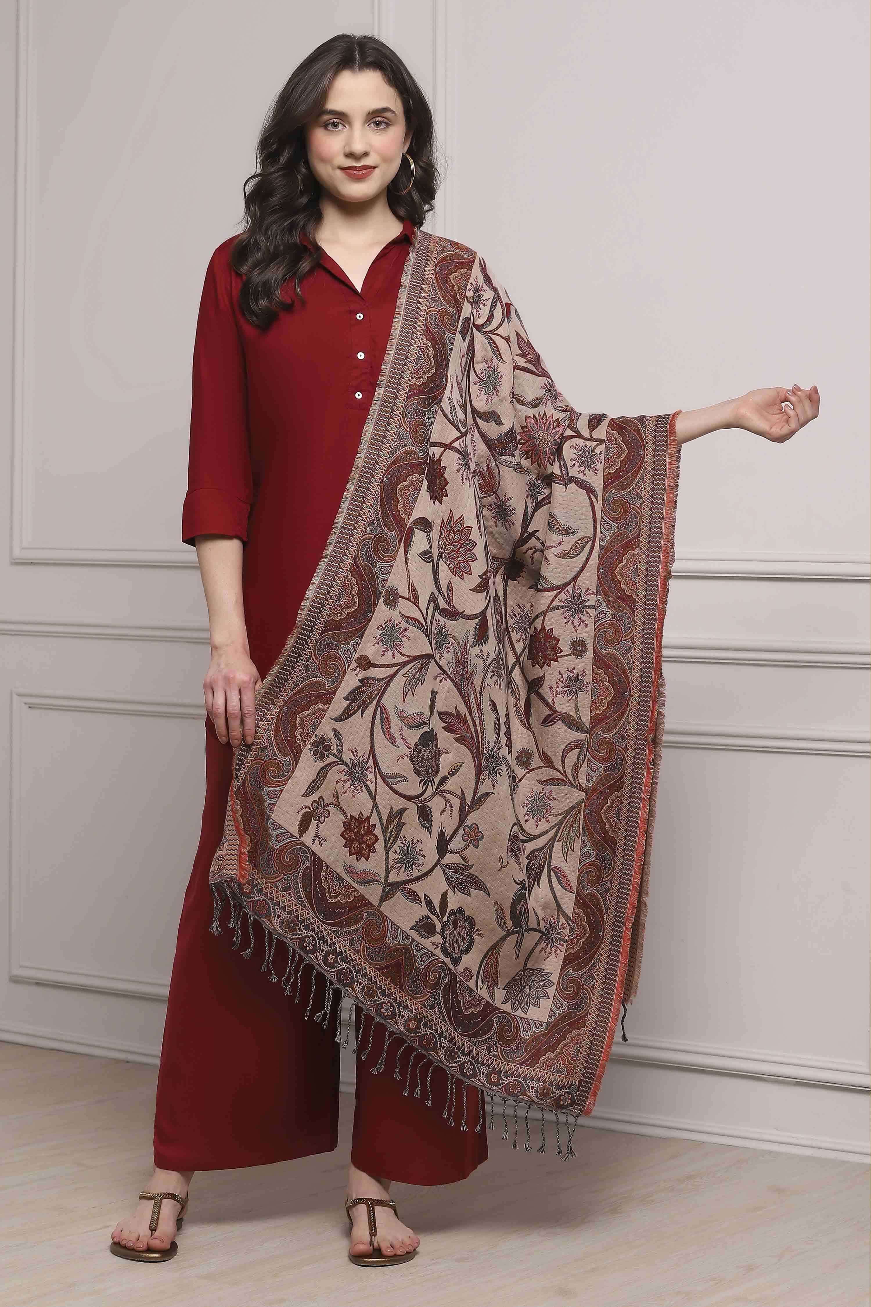 Black Cotton Blend Yarndyed Stole image number 1