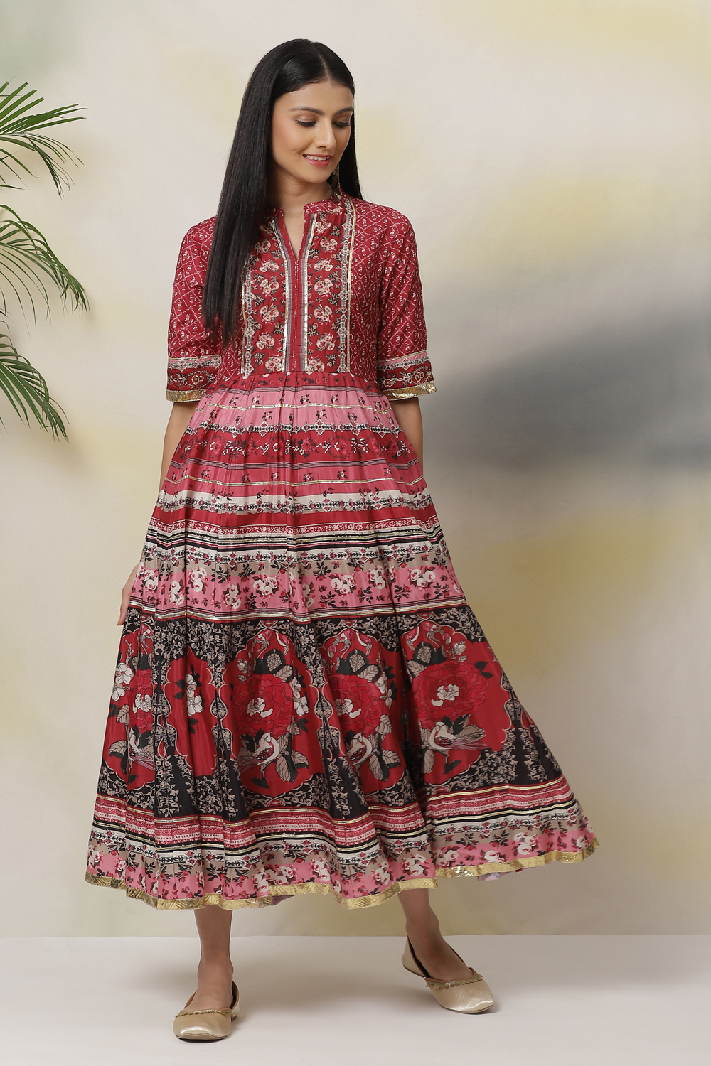 Cherry Flared Art Silk Printed Dress image number 2