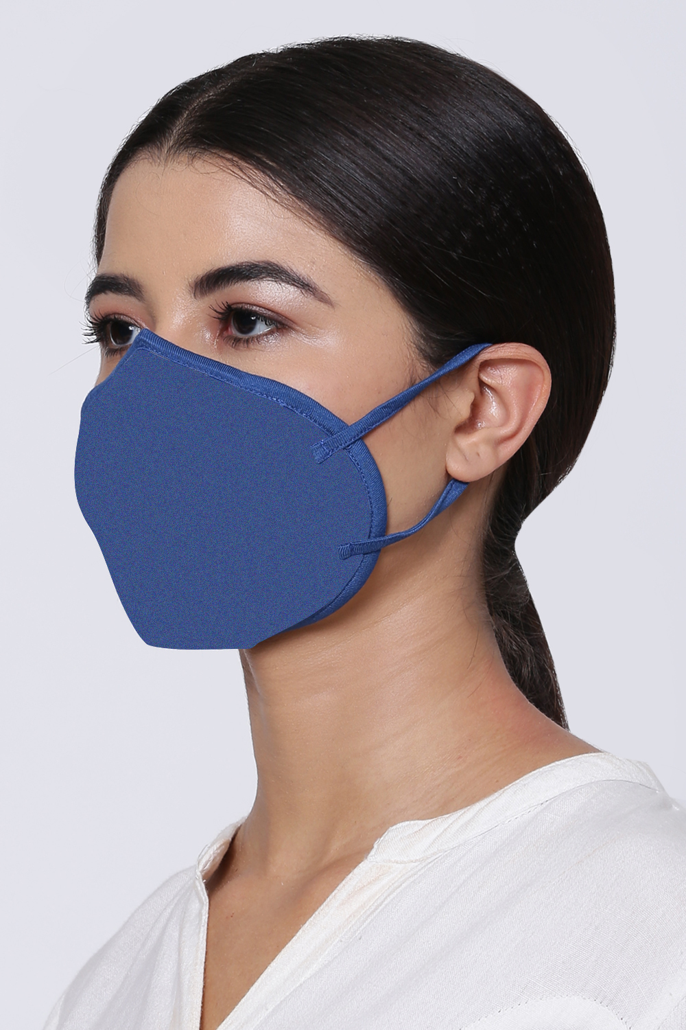 Marine Blue Cotton Flax Solid Face Mask image number 2