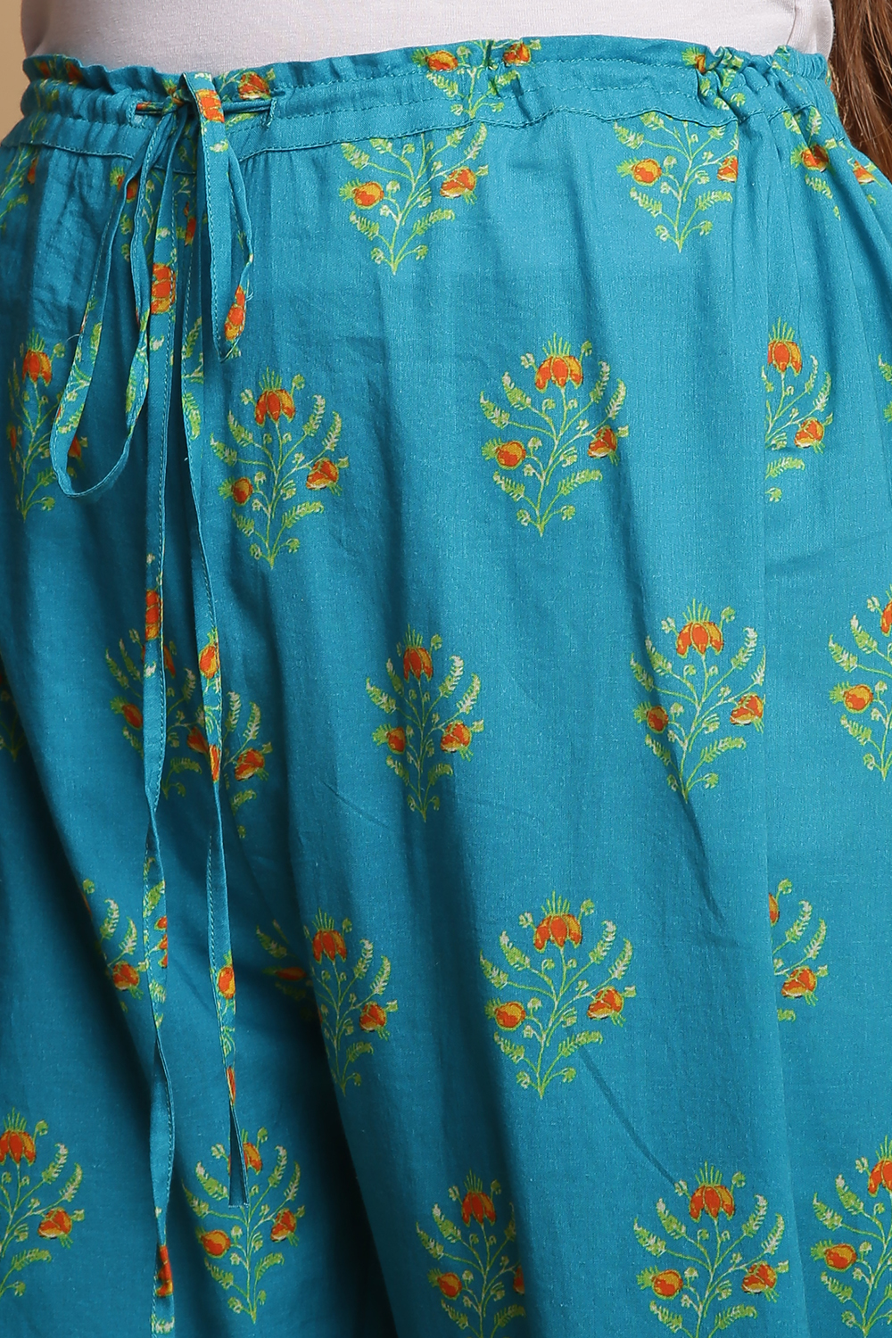 Turquoise Cotton A-Line Kurta Palazzo Suit Set image number 2