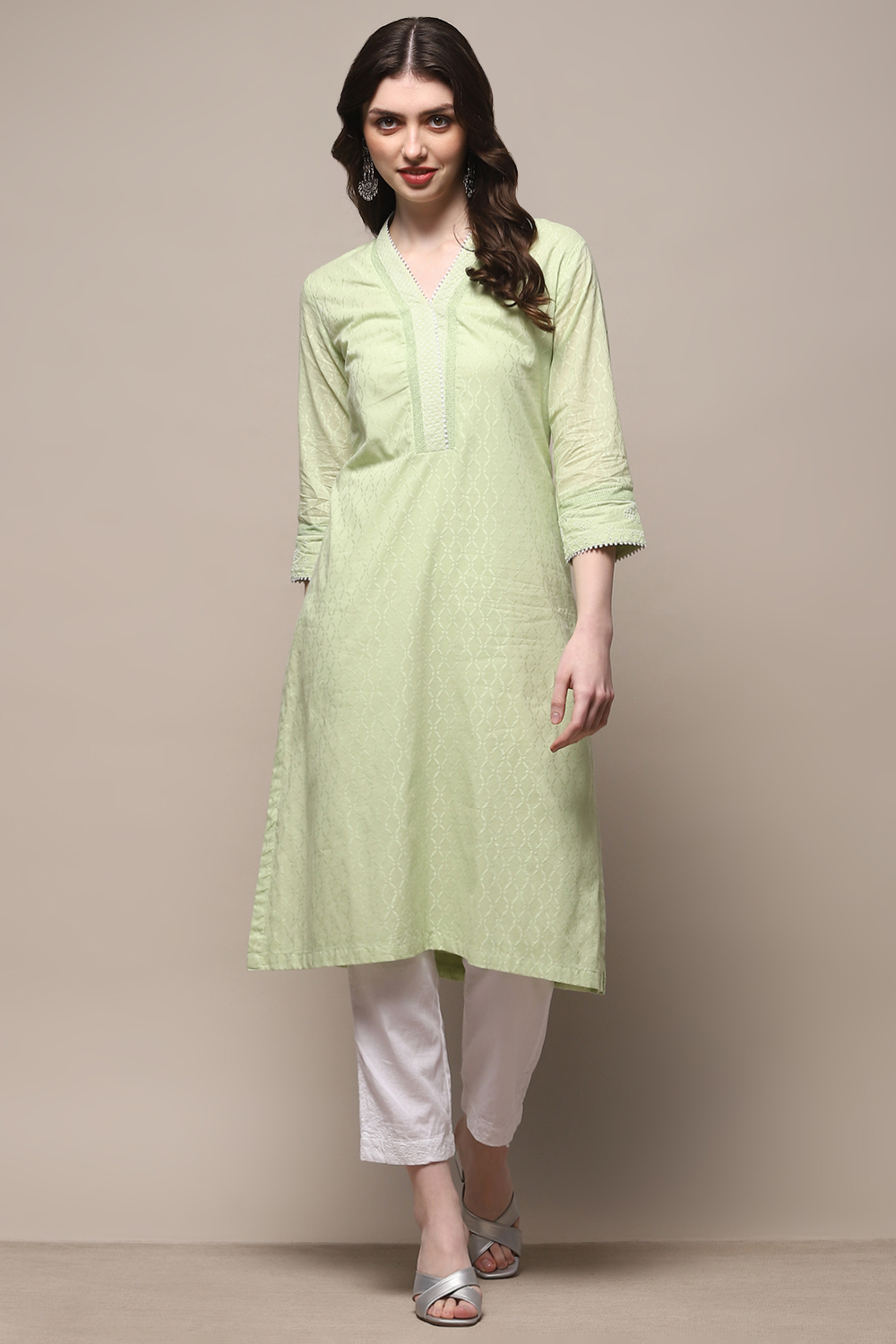 Sea Foam Cotton Straight Kurta image number 0