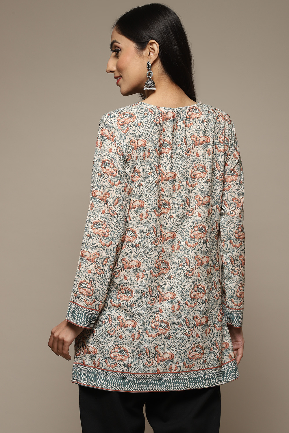 Teal Cotton Blend Printed Kurti image number 2