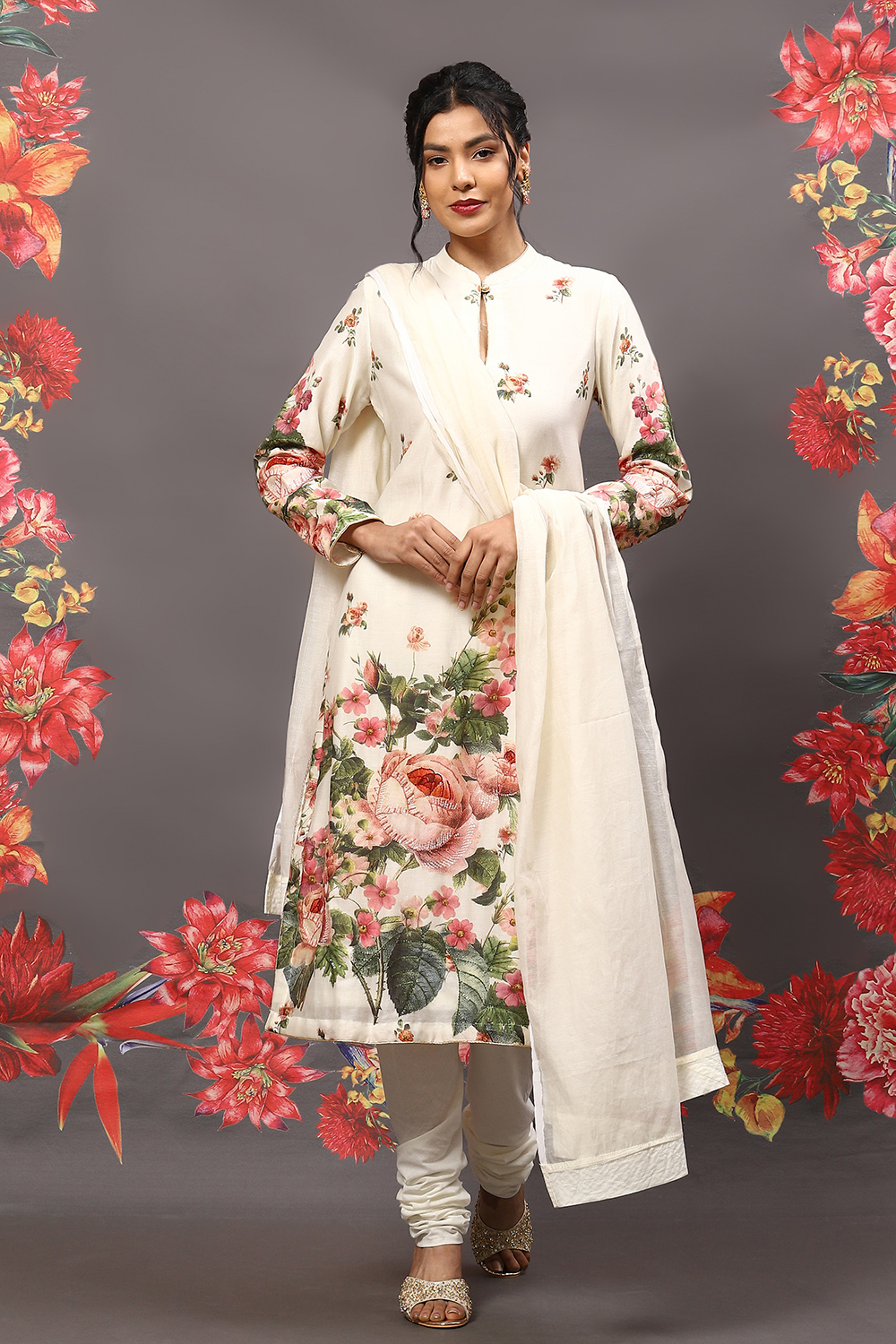 Rohit Bal Cream Cotton Blend Straight Kurta Suit Set image number 7