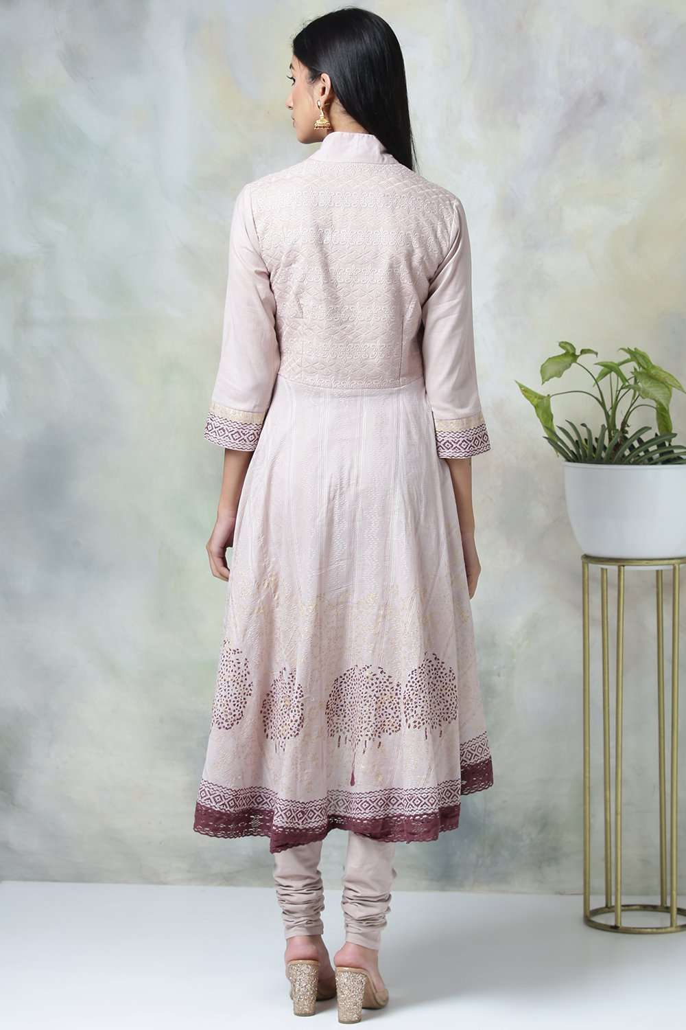 Light Purple Cotton Asymmetric Kurta Churidar Suit Set image number 8