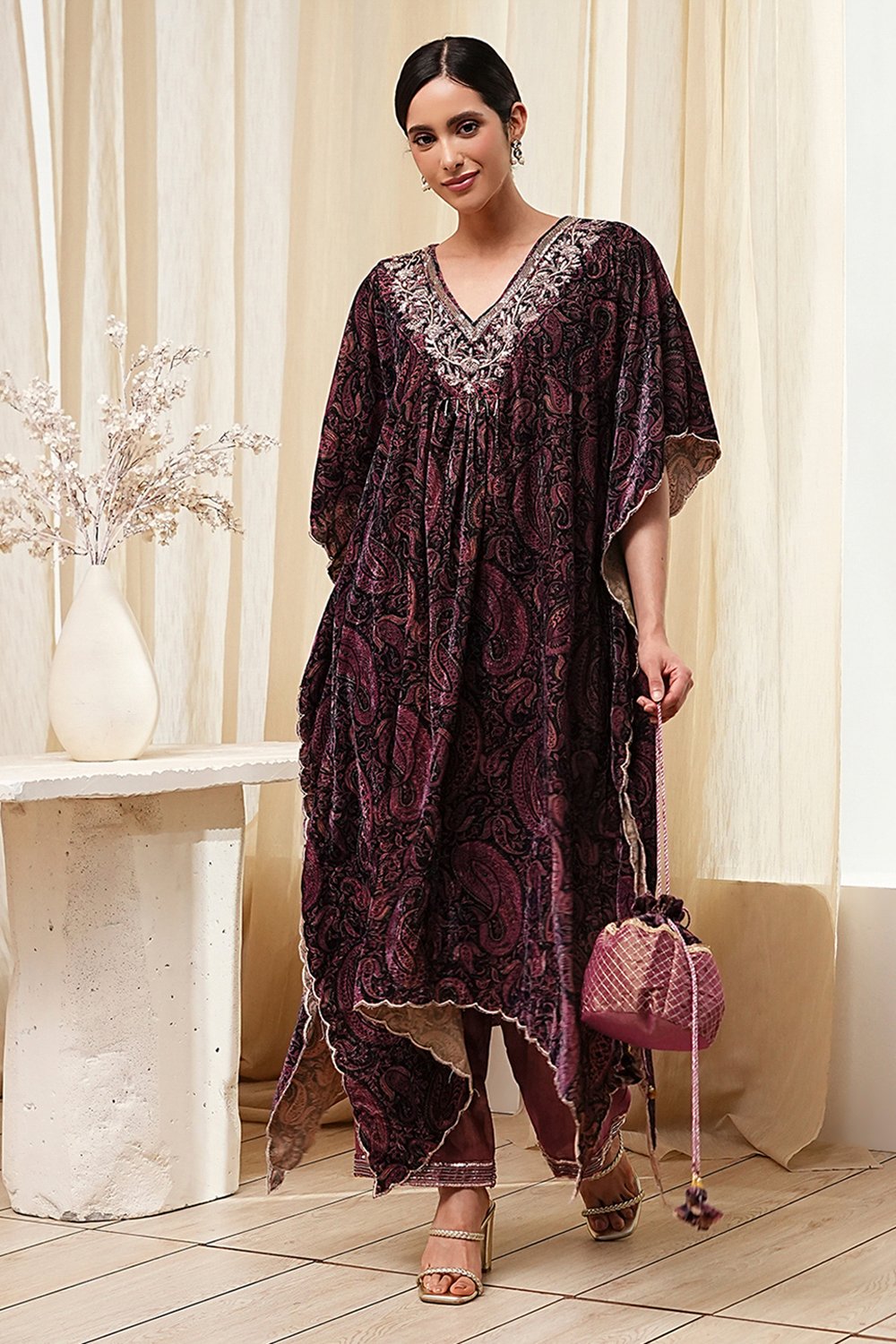 Purple Art Silk A-Line Kurta Palazzo Suit Set image number 6