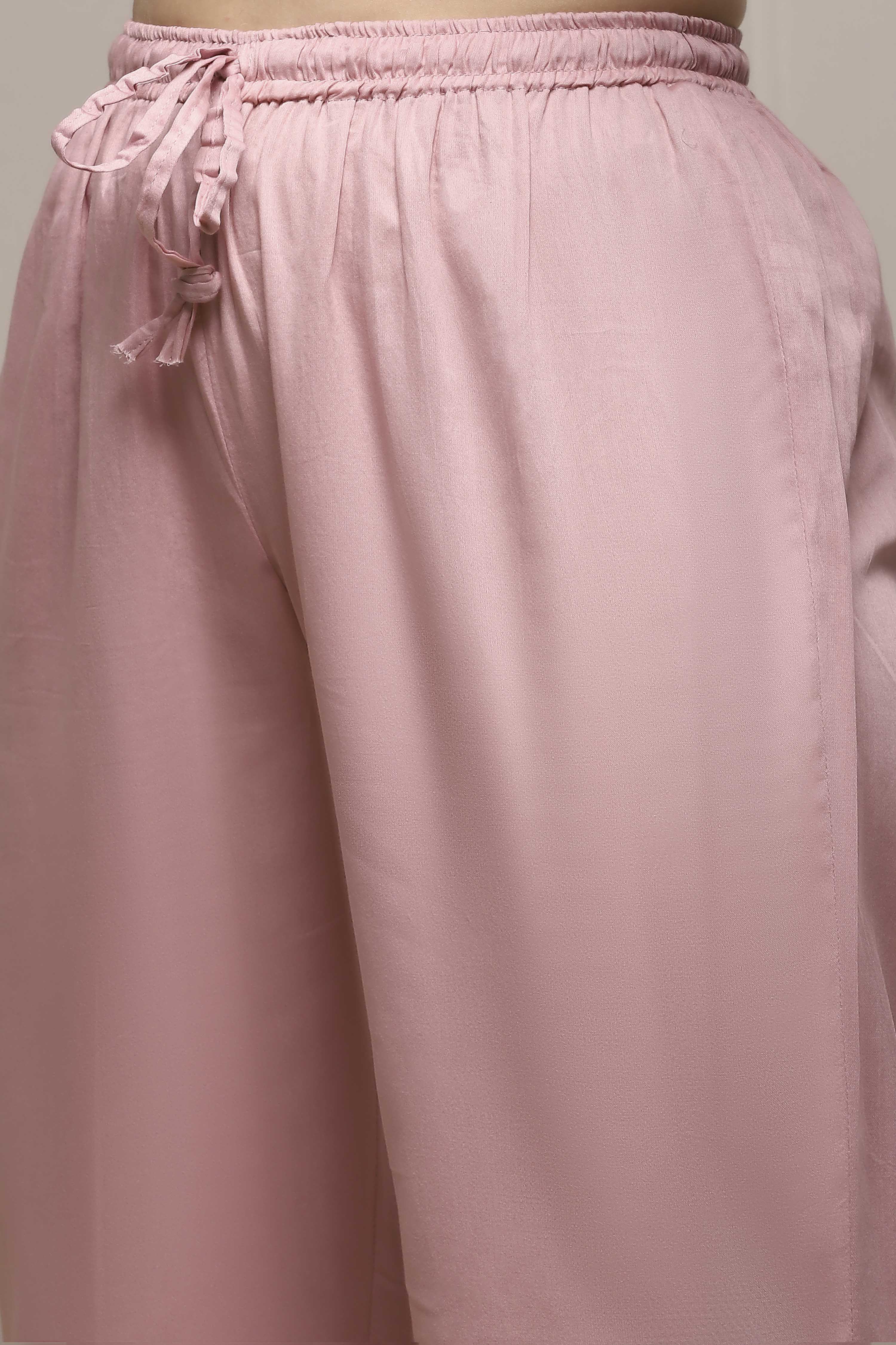 Pink Linen Blend Hand Embroidered Unstitched Suit Set image number 3