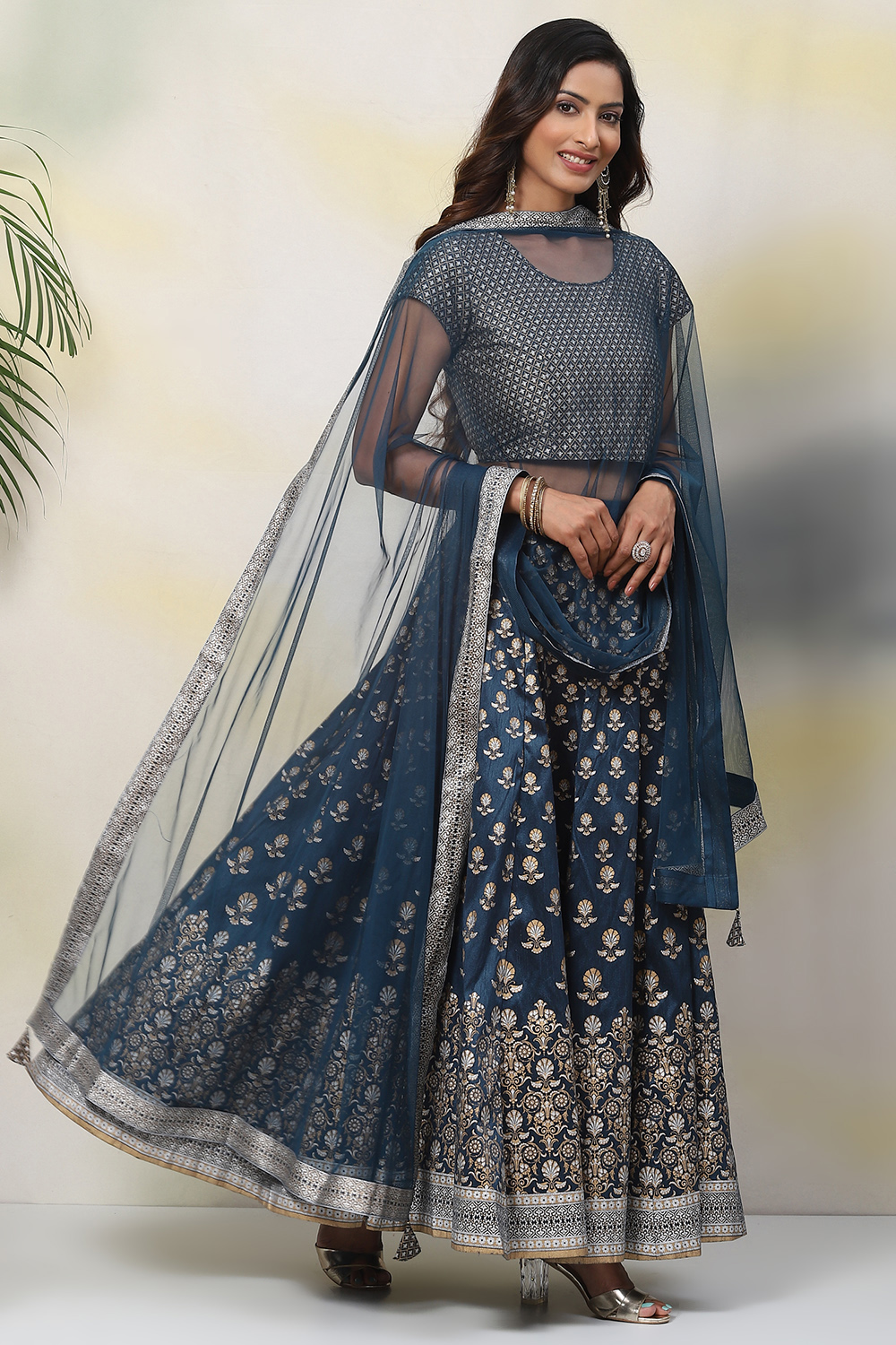 Teal Straight Art Silk Lehenga Set image number 0