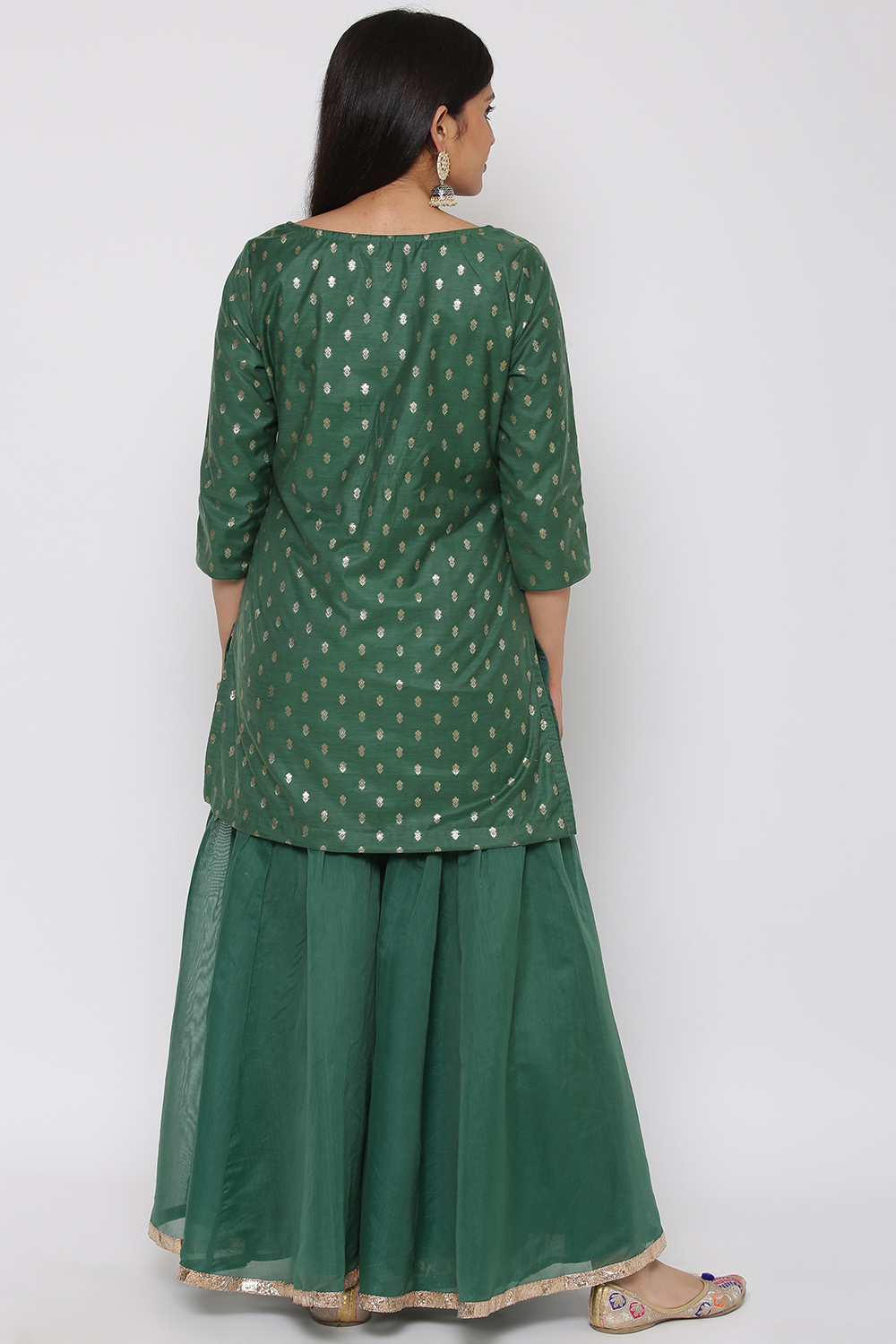 Green Poly Metallic Sharara Kurta Garara Suit Set image number 7