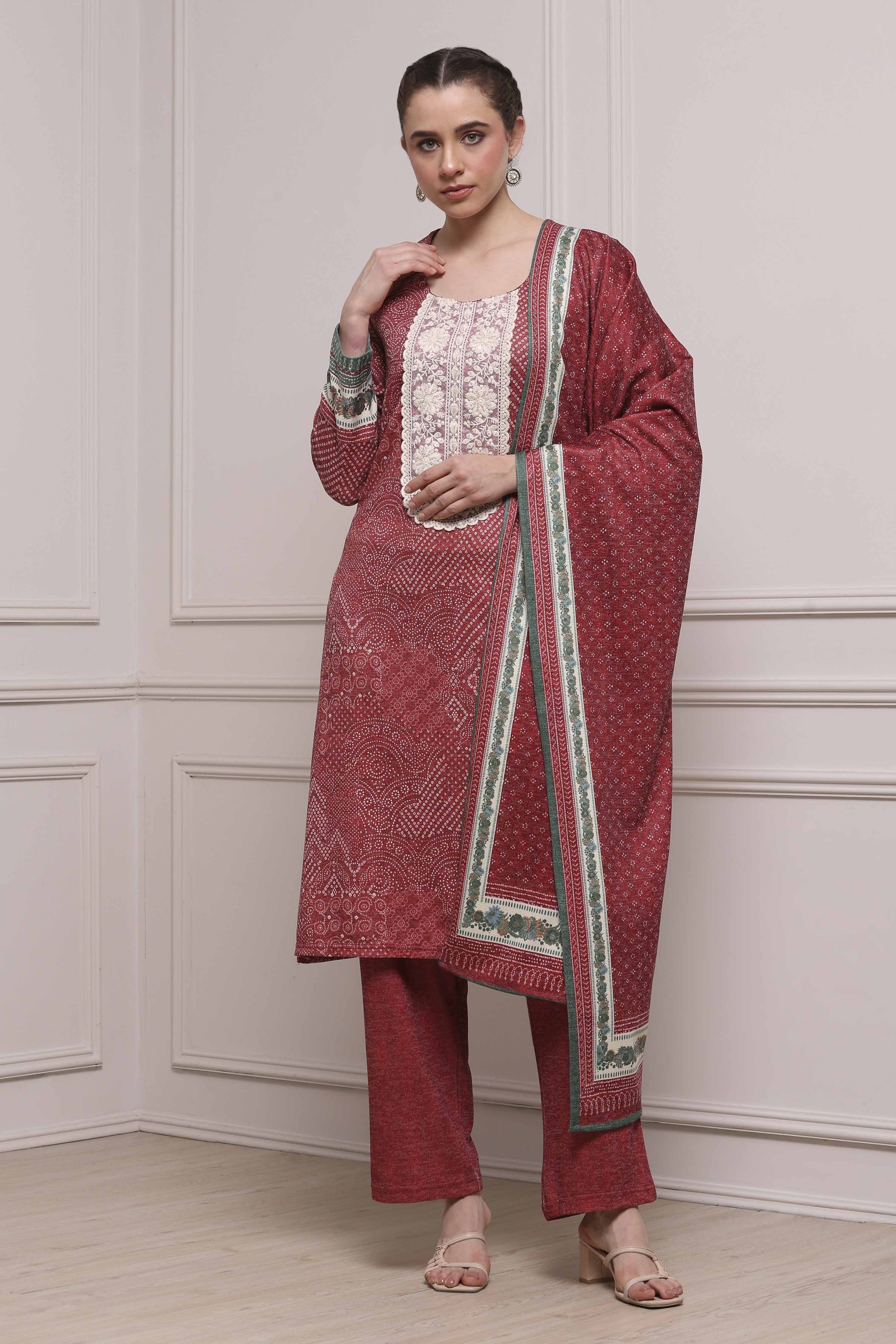 Black Blended Straight Printed Suit Set image number 6