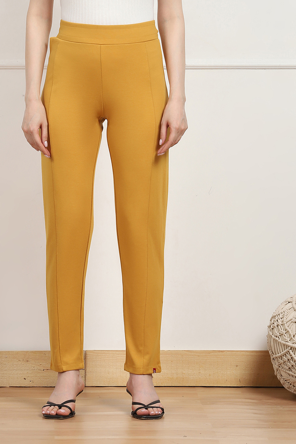 Navy Straight Poly Viscose Leggings image number 4