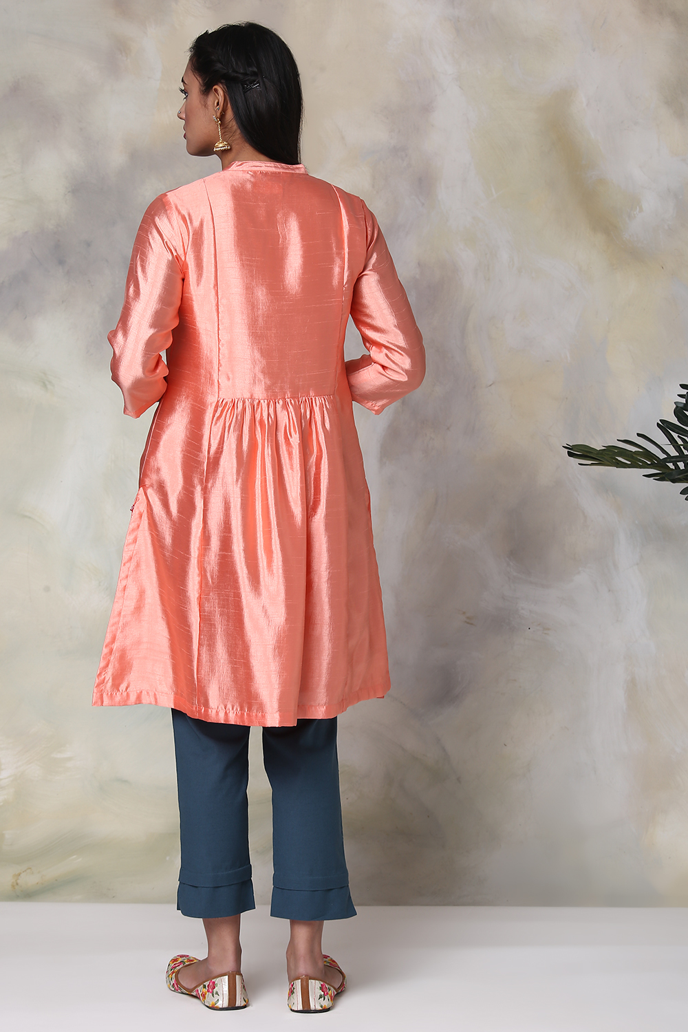 Peach Art Silk Solid Kurti image number 5