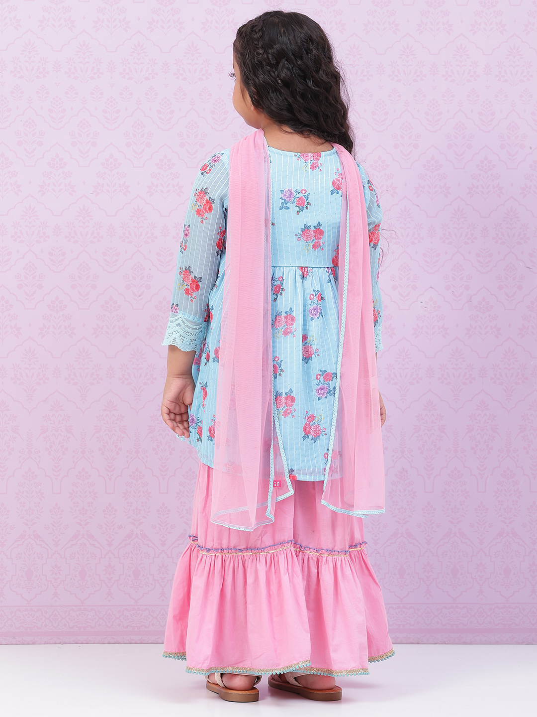 Blue Viscose Flared Kurta Garara Suit Set image number 4