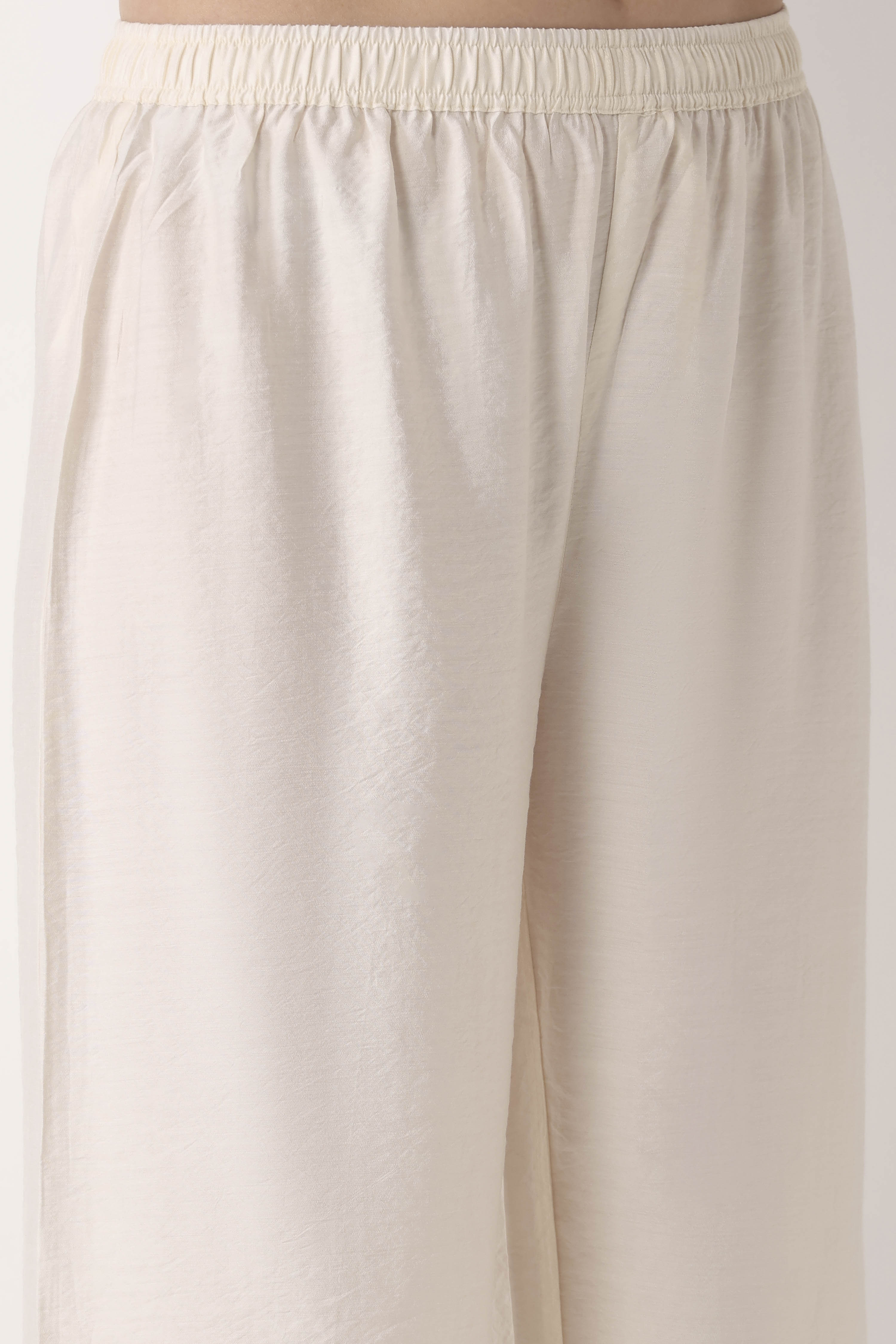 Off White Viscose Blend Straight Palazzos image number 1