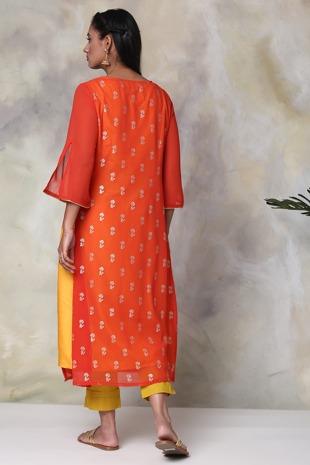 Red Art Silk A-Line Printed Kurta image number 5