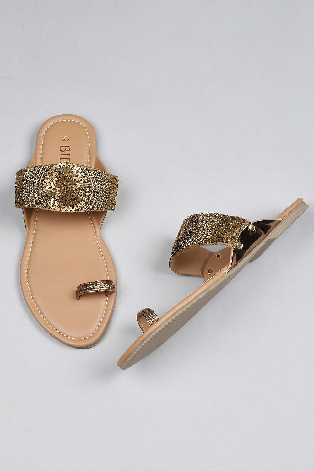 Bronze Sequin Embellished Sandals image number 2