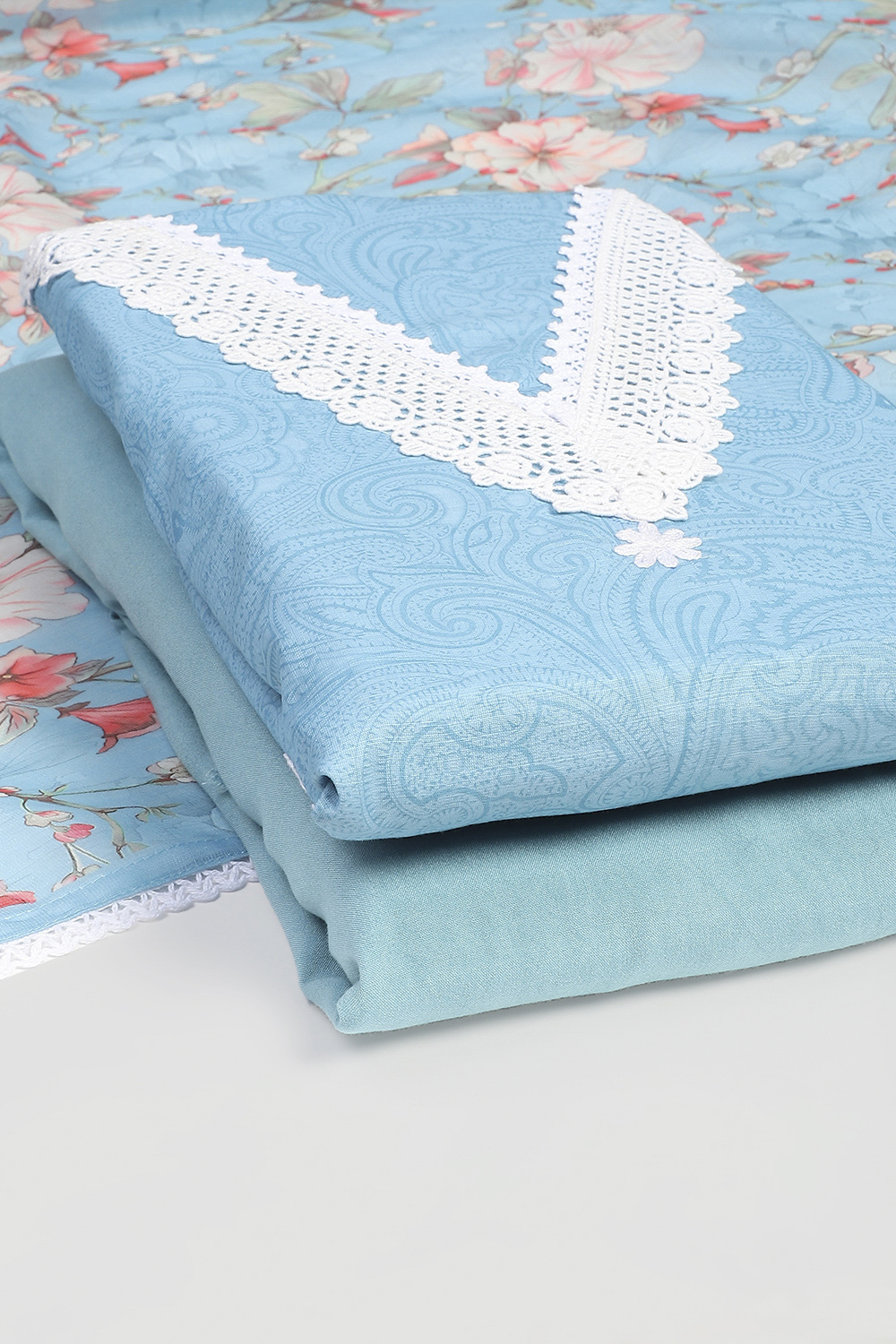 Sky Blue Linen Unstitched Suit Set image number 5