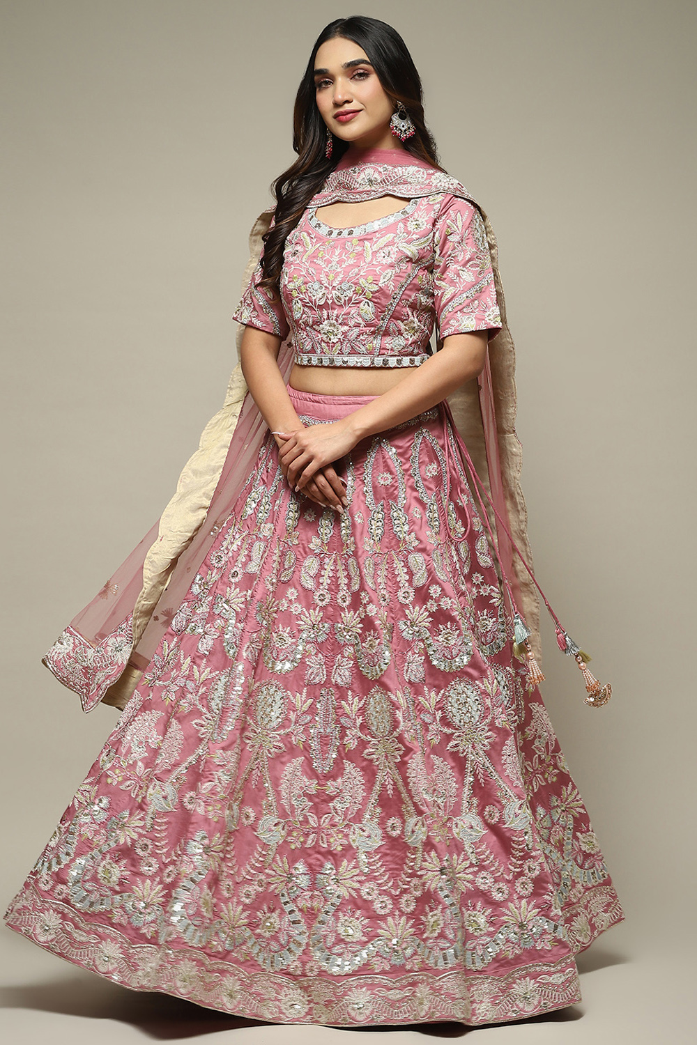 Pink Viscose Embroidered Lehenga Set image number 3