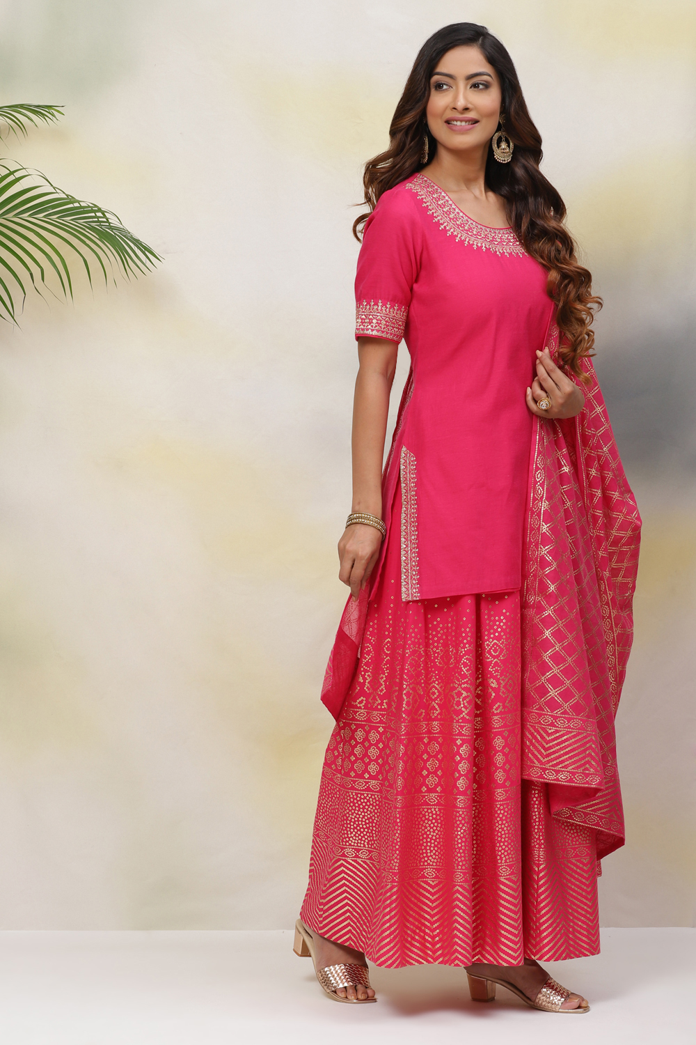 Fuchsia Art Silk Straight Kurta Sharara Suit Set image number 6