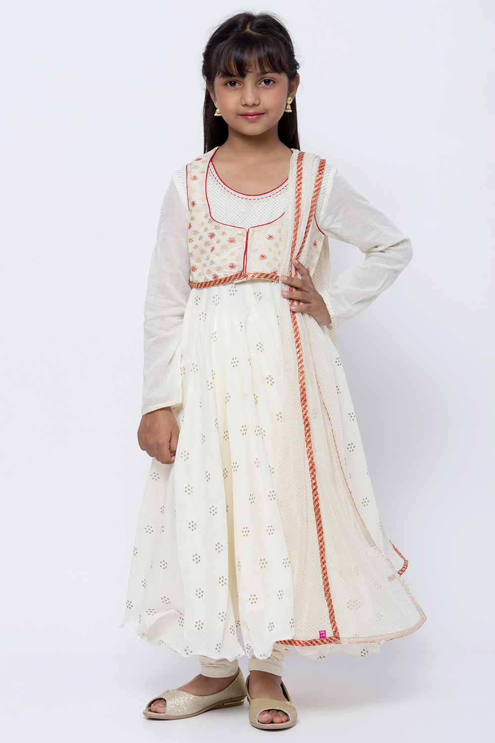 Off White Cotton Straight Kurta Churidar Suit Set image number 0