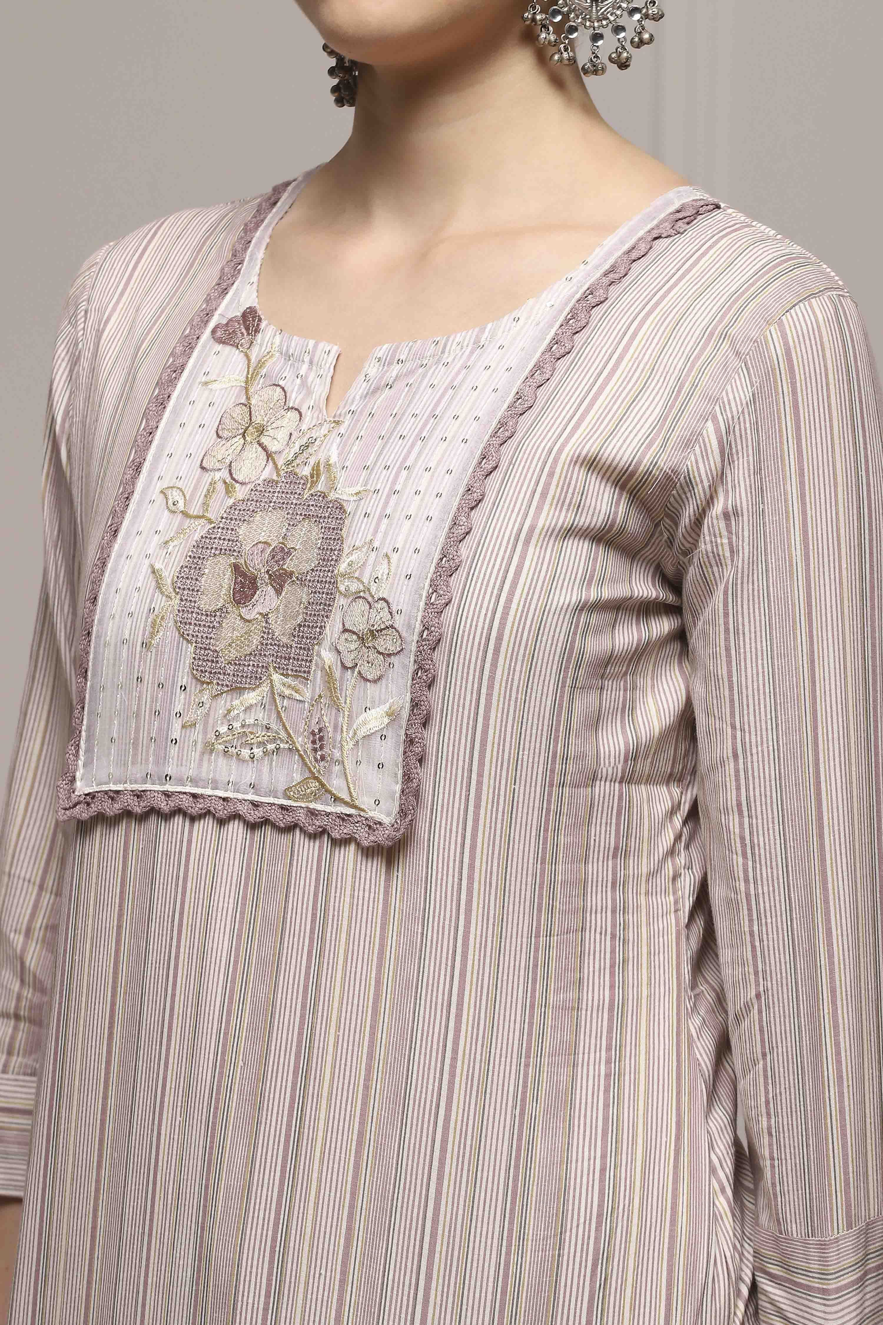 Brown Cotton Blend Printed Unstitched Suit Set image number 2