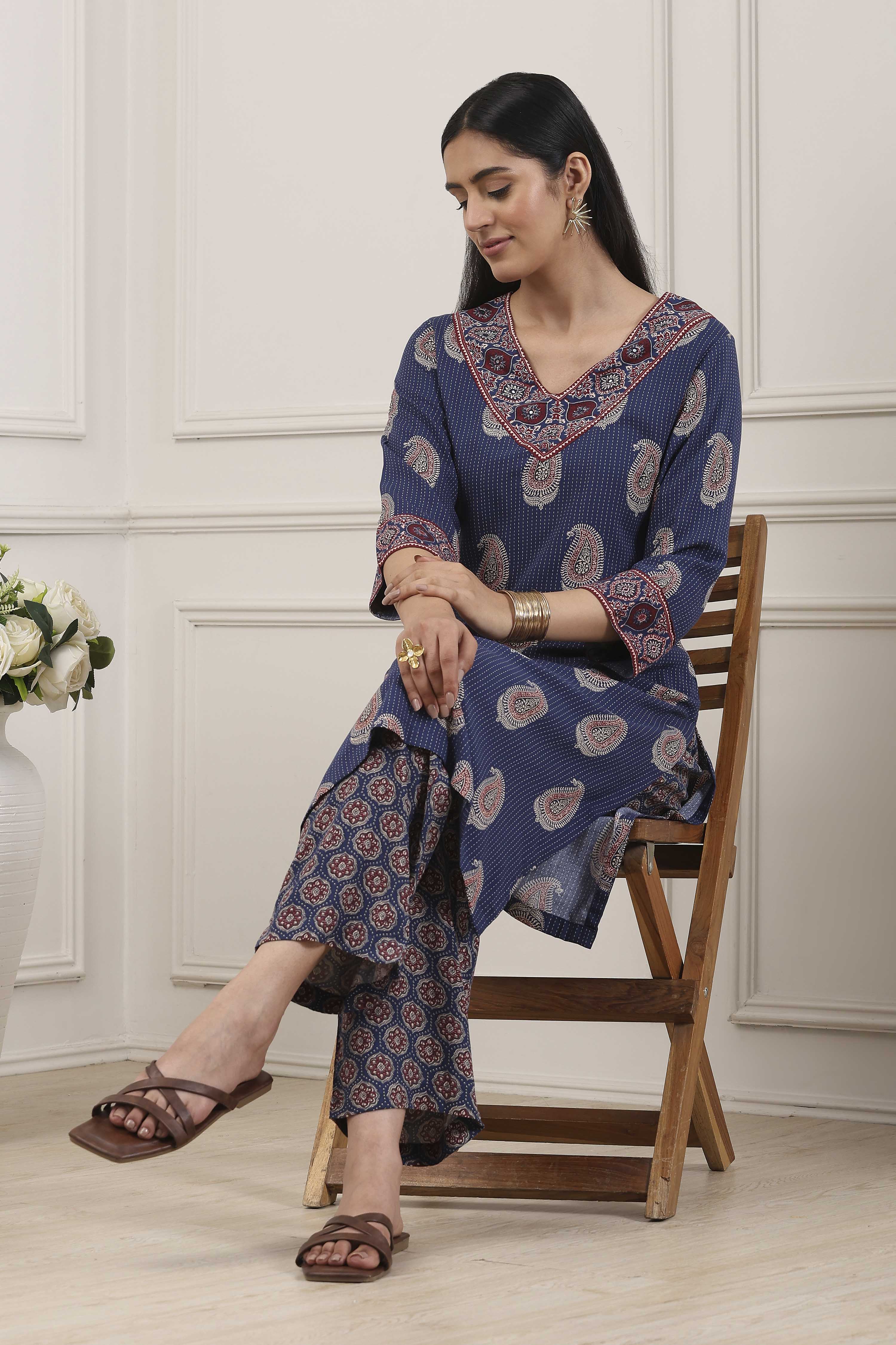 Blue Viscose Rayon Straight Kurta Palazzo Set image number 0