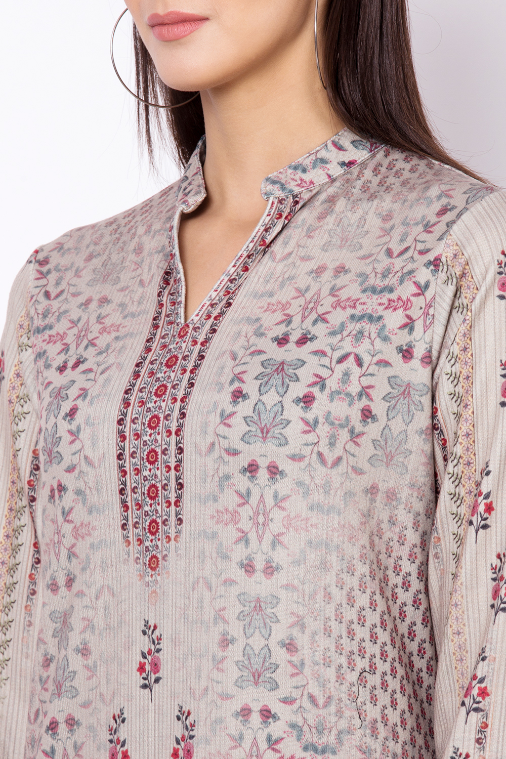 Beige Straight Winter Printed Kurta image number 1