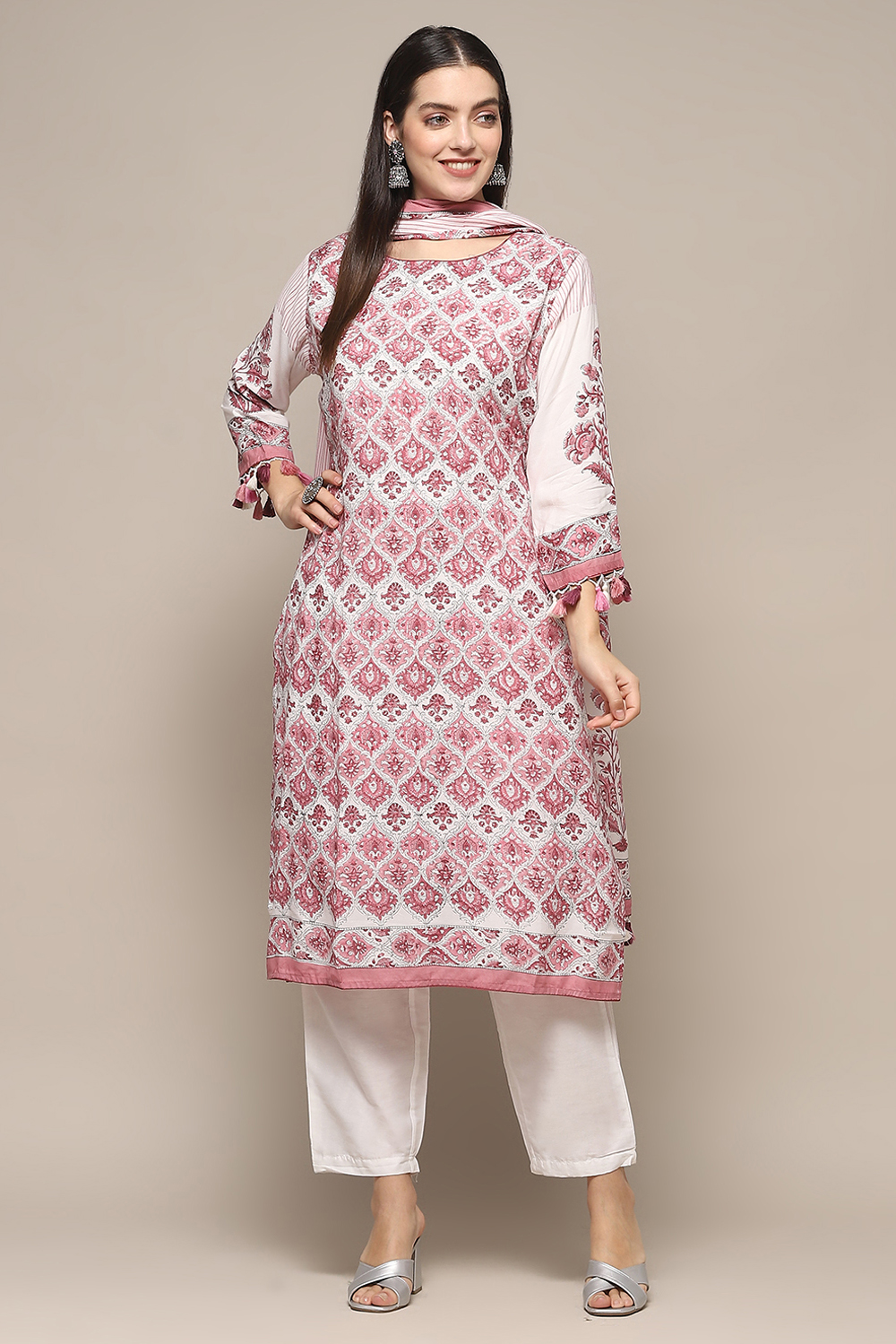 White Green Muslin Unstitched Suit set image number 1