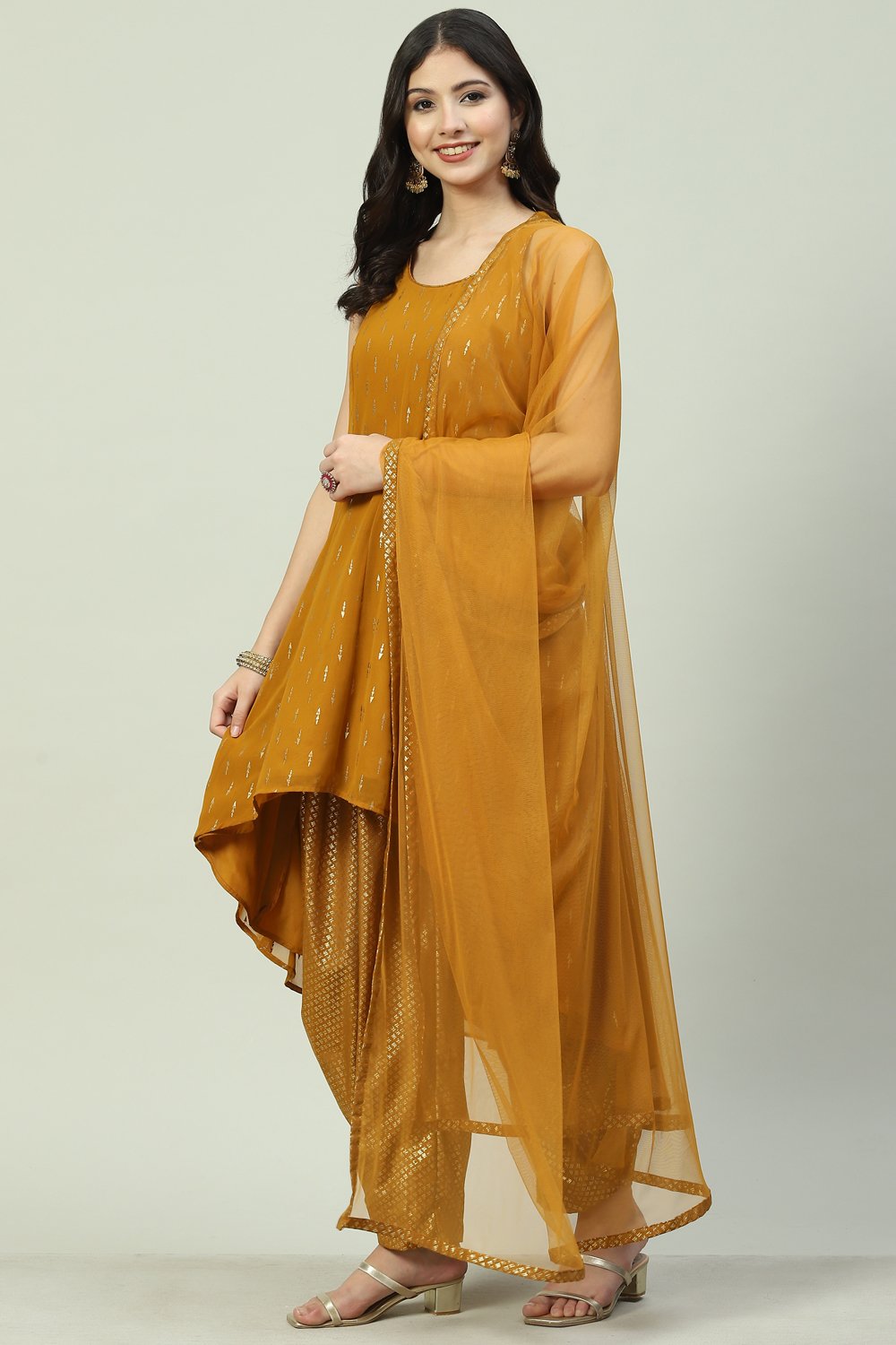 Purple Art Silk Asymmetric Kurta Dhoti Salwar Suit Set image number 5