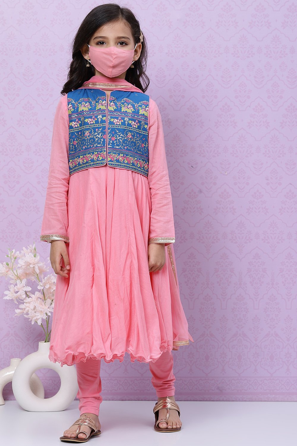 Pink Cotton Anarkali Kurta Churidar Suit Set image number 8