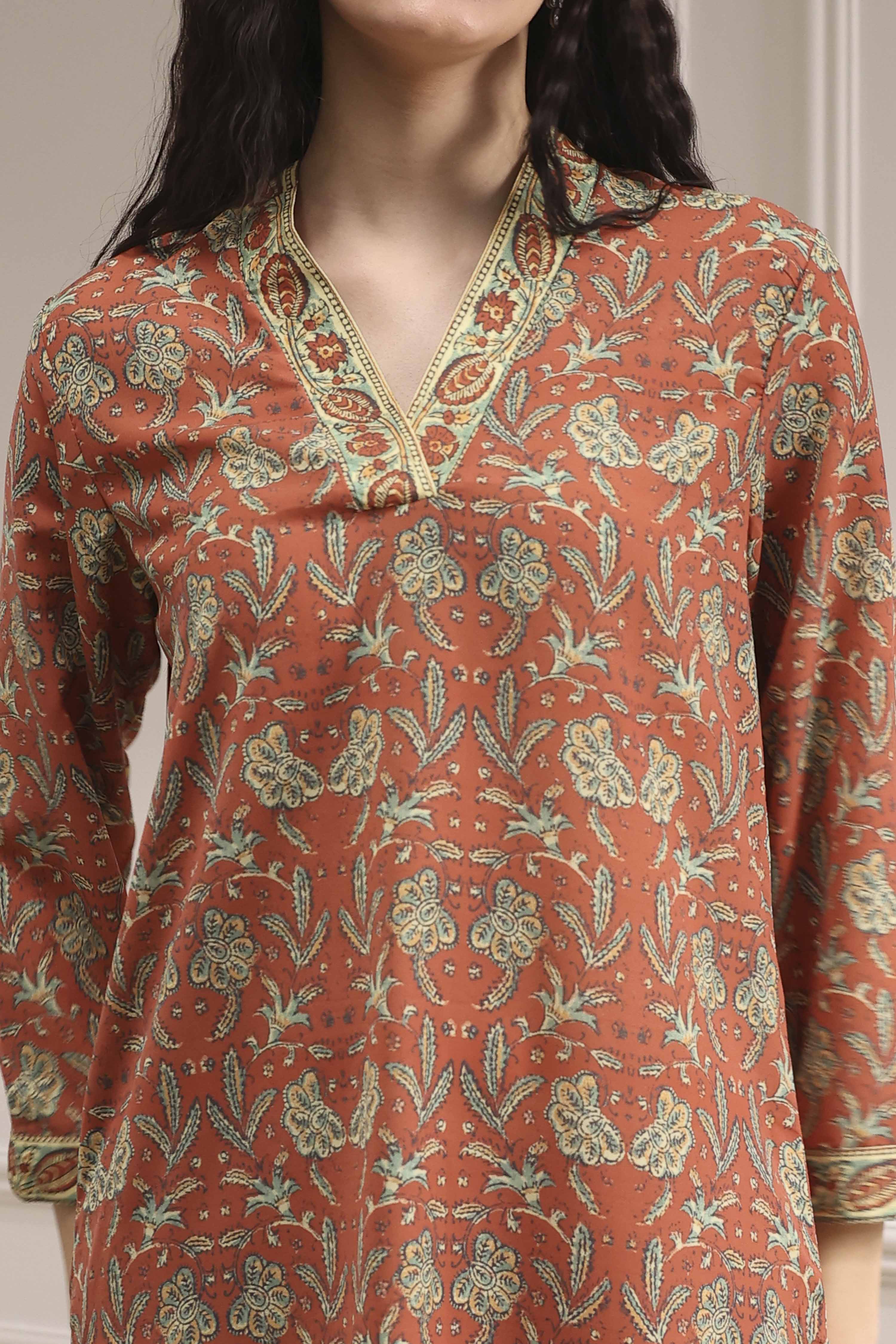 Blue Printed Straight Suit Set image number 1