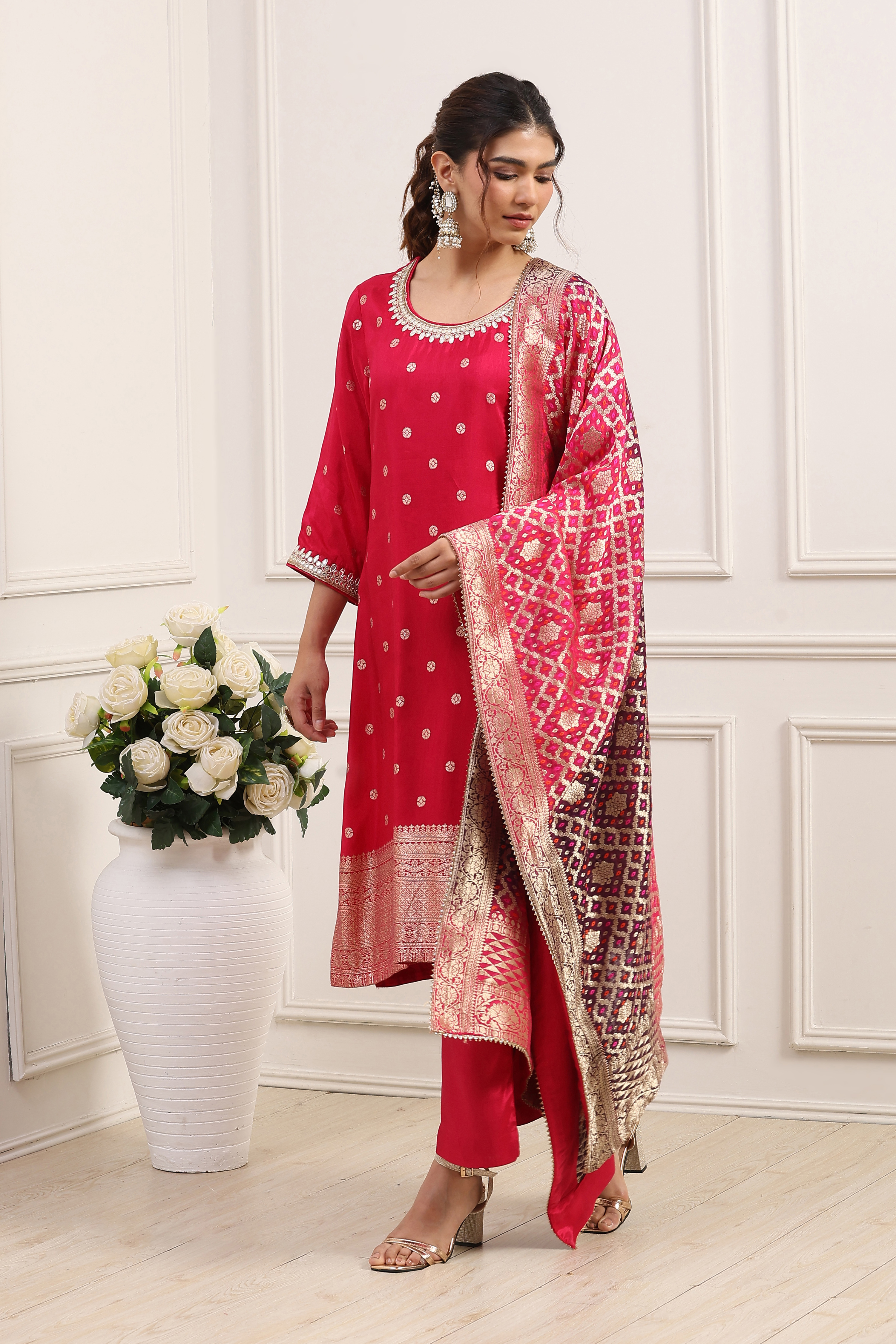 Pink Viscose Rayon Straight Suit Set image number 0
