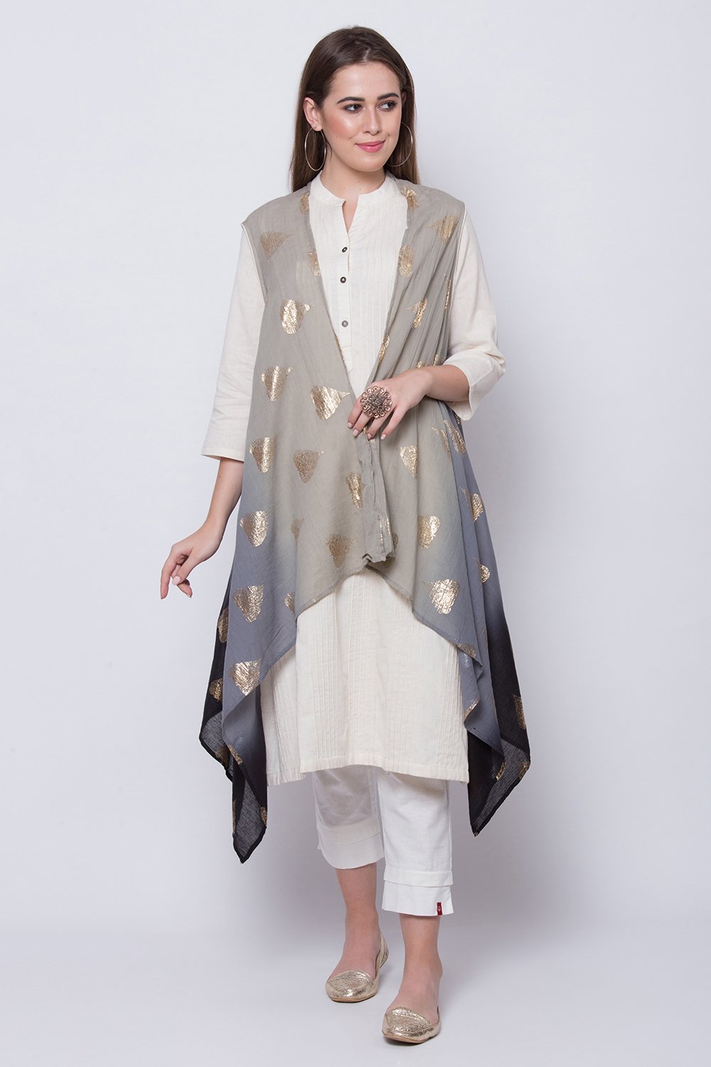 Natural Cotton Flax Straight Solid Kurta image number 0