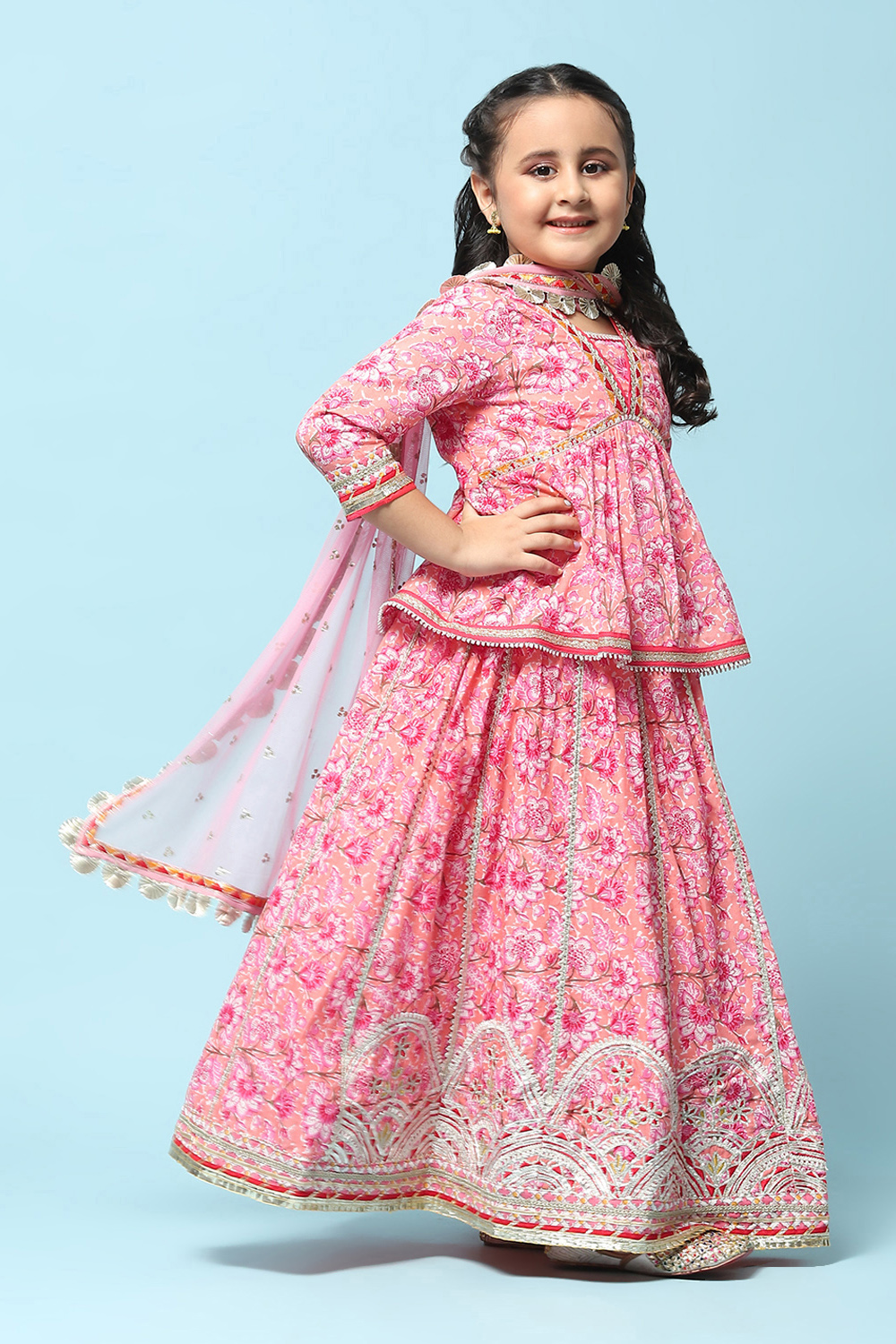 Peach Cotton Short Kurta Printed Suit Set image number 6