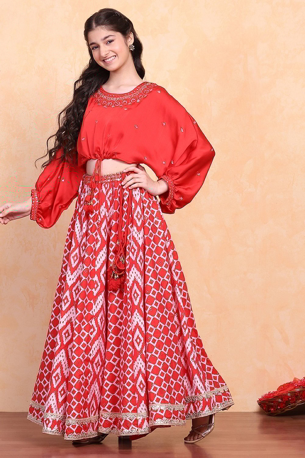 Red Polyester Lehenga Set image number 3